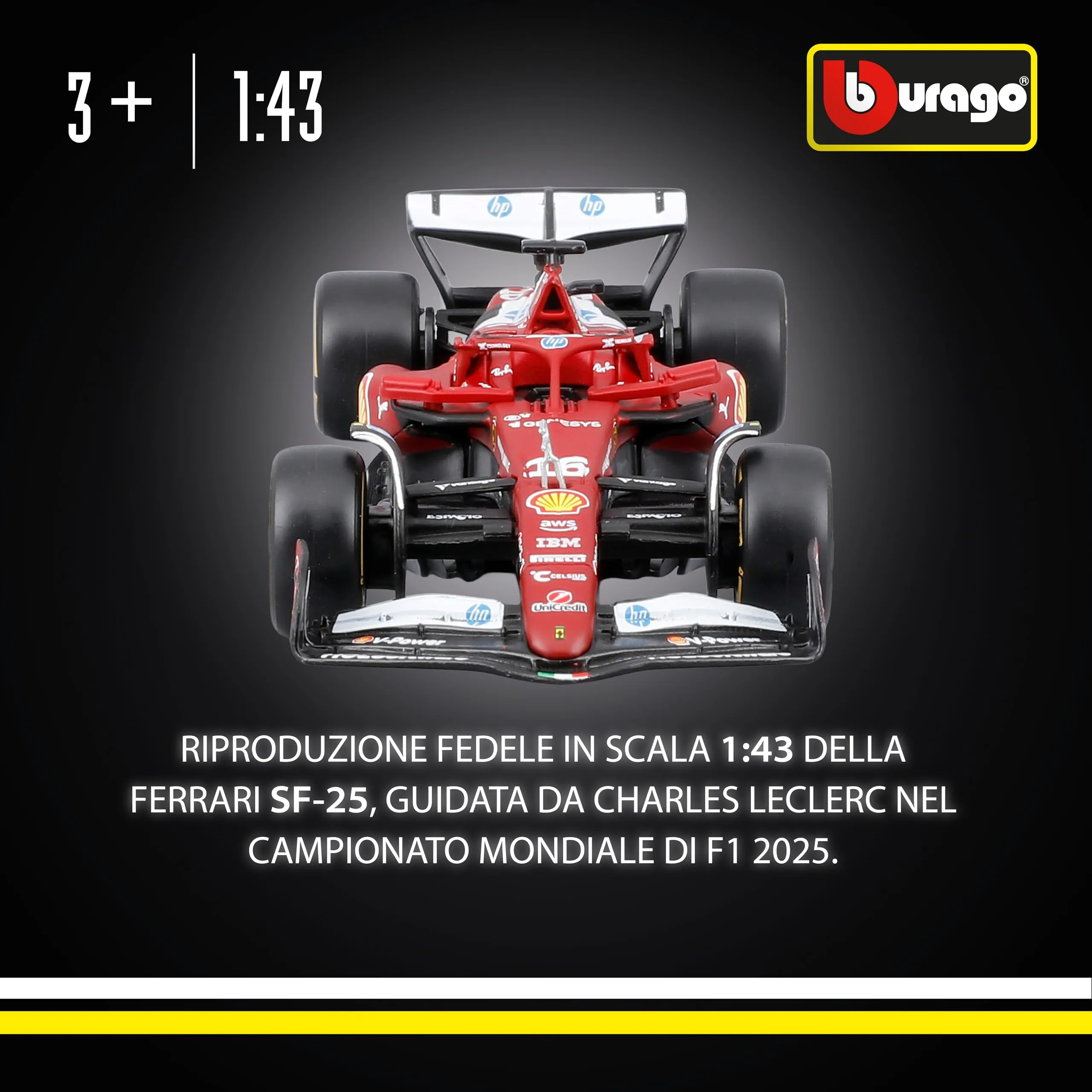Bburago Ferrari SF-25 F1 2025 #16 Leclerc 1:43 Diecast Model - immagine 2