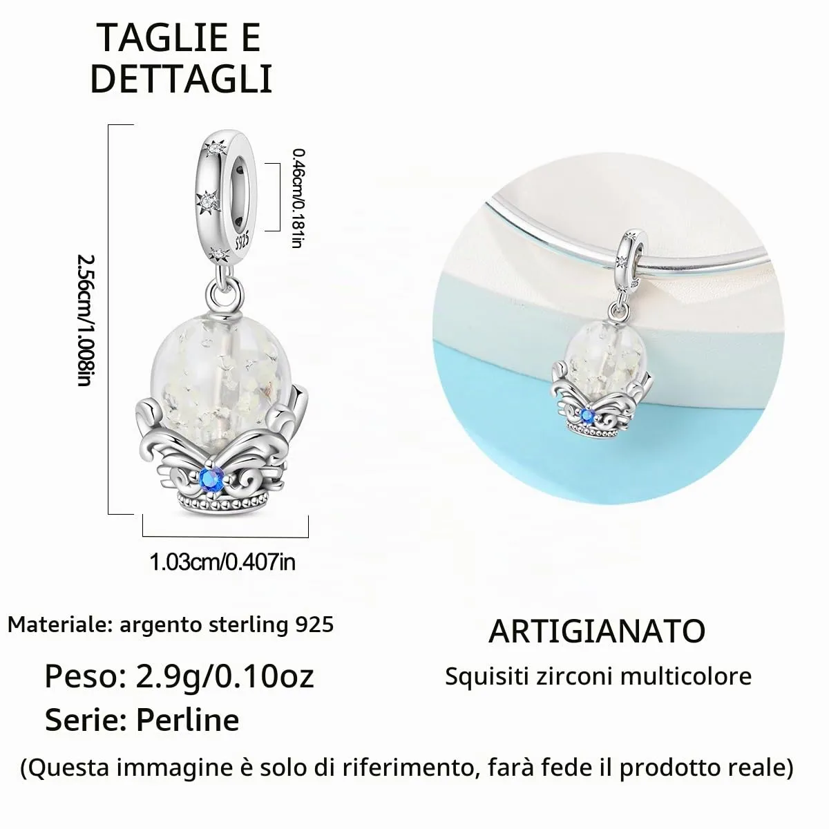TINSLO Bead Charm in Argento Sterling 925 con Cubic Zirconia per Braccialetti e Collane europei - immagine 6
