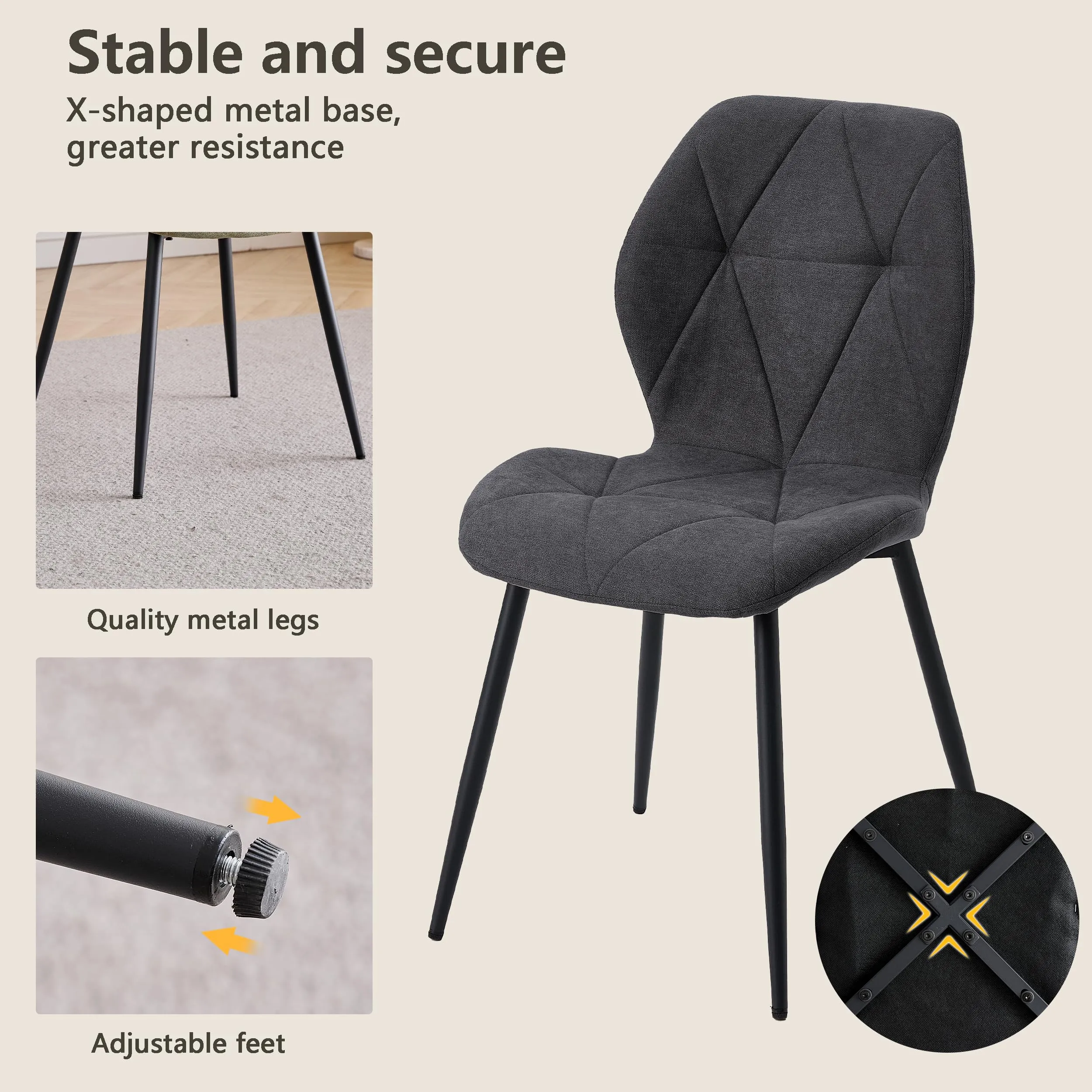 GrandCA HOME Set di 6 Sedie da Pranzo Imbottite, Sedie da Cucina Nordiche con Gambe in Metallo, Grigio Scuro-R - immagine 5