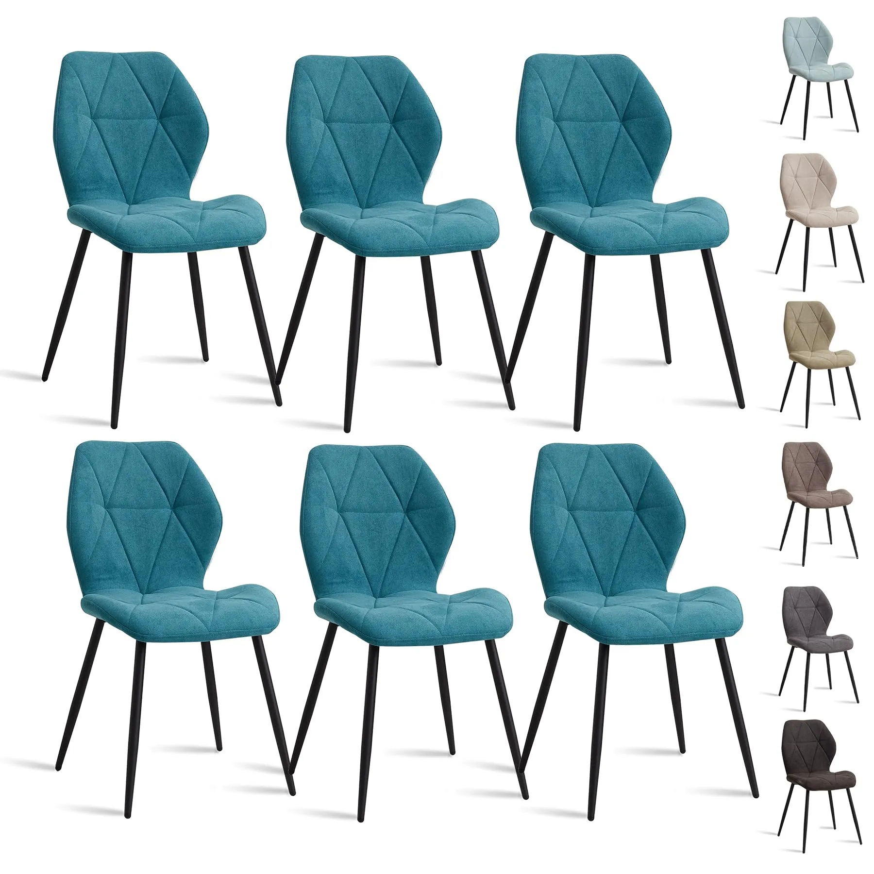 GrandCA HOME Set di 6 Sedie da Pranzo Imbottite in Tessuto a Rombi con Gambe in Metallo, Lago Blu-R - immagine 1