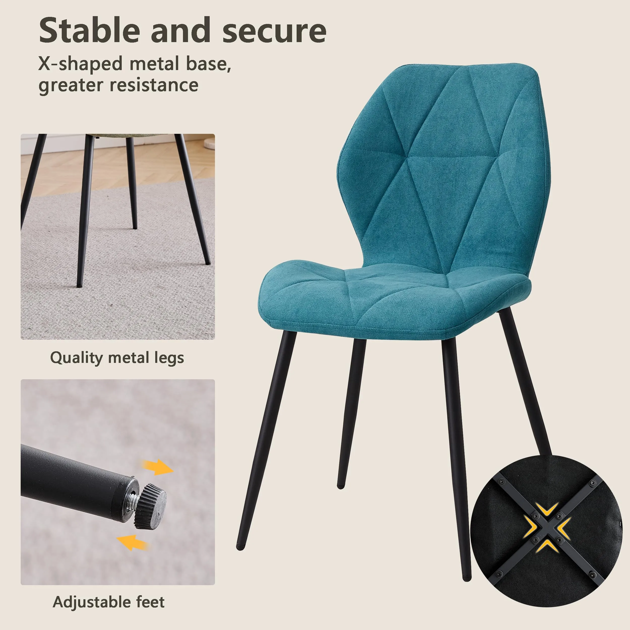 GrandCA HOME Set di 6 Sedie da Pranzo Imbottite in Tessuto a Rombi con Gambe in Metallo, Lago Blu-R - immagine 4
