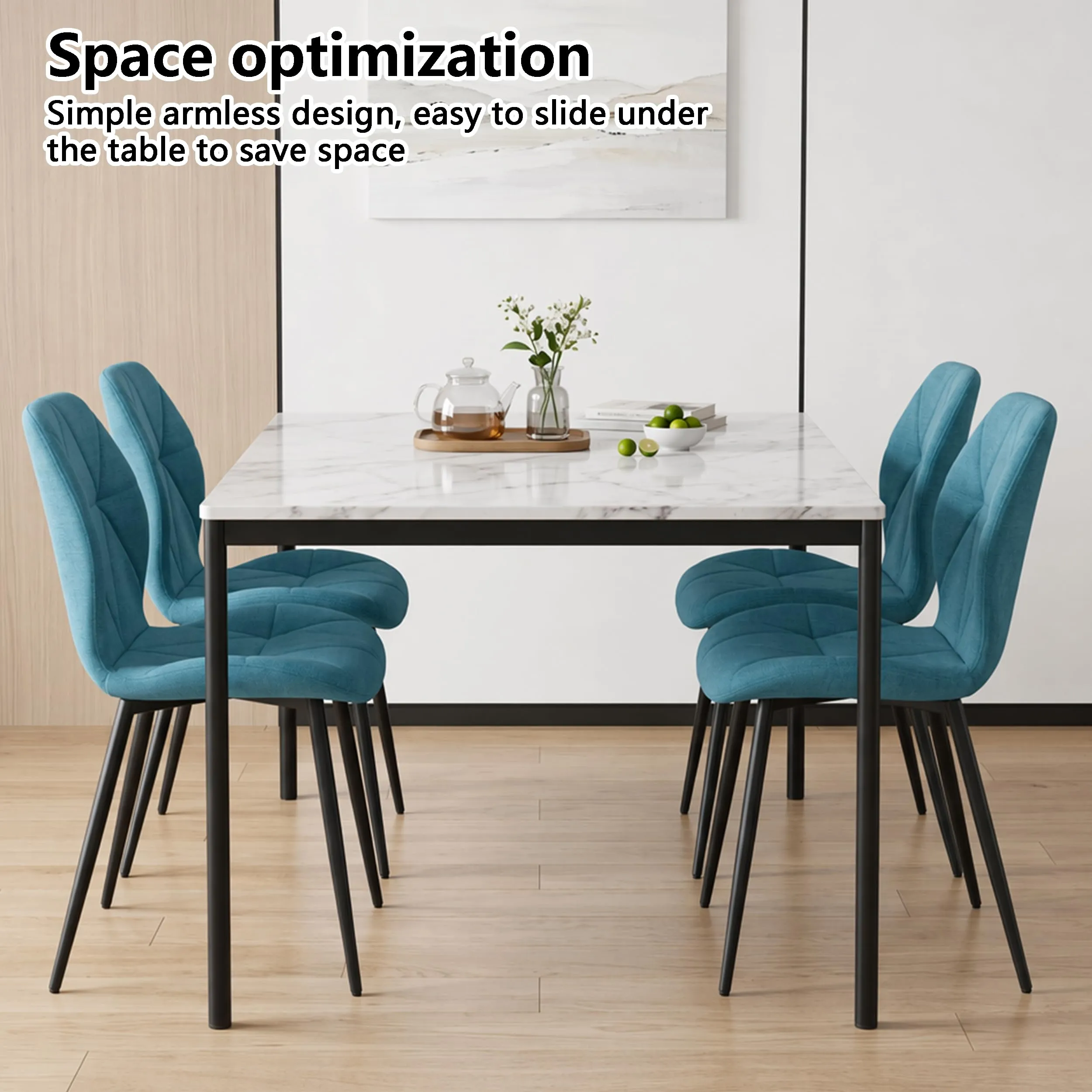 GrandCA HOME Set di 6 Sedie da Pranzo Imbottite in Tessuto a Rombi con Gambe in Metallo, Lago Blu-R - immagine 9