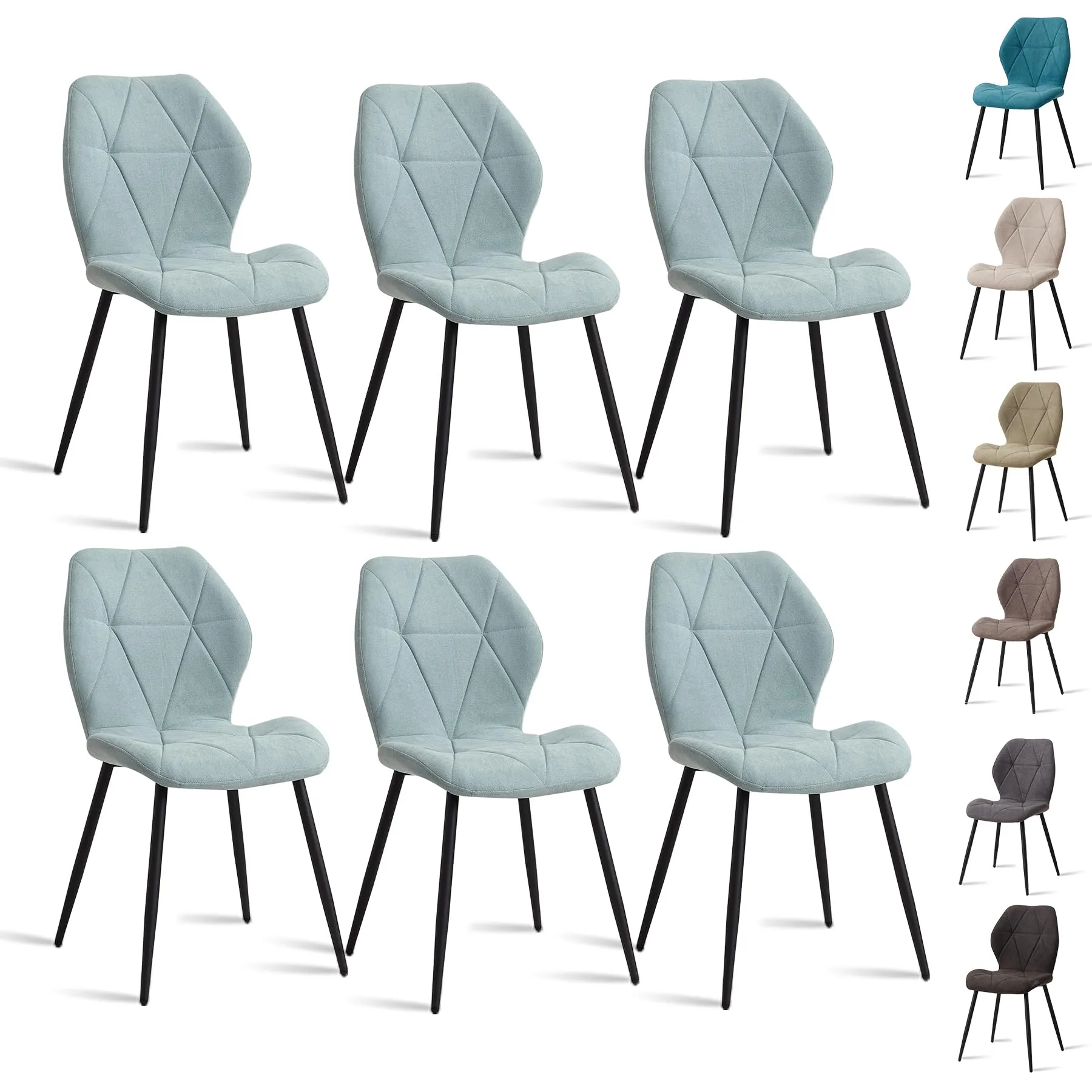 GrandCA HOME Set di 6 Sedie da Pranzo Imbottite in Tessuto a Rombi, Gambe in Metallo, Menta Verde-R - immagine 1