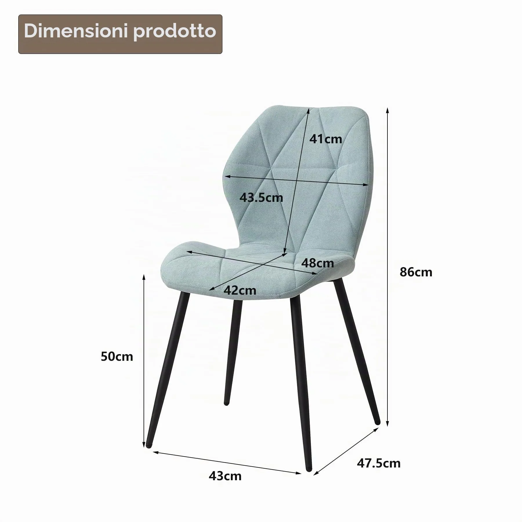 GrandCA HOME Set di 6 Sedie da Pranzo Imbottite in Tessuto a Rombi, Gambe in Metallo, Menta Verde-R - immagine 6