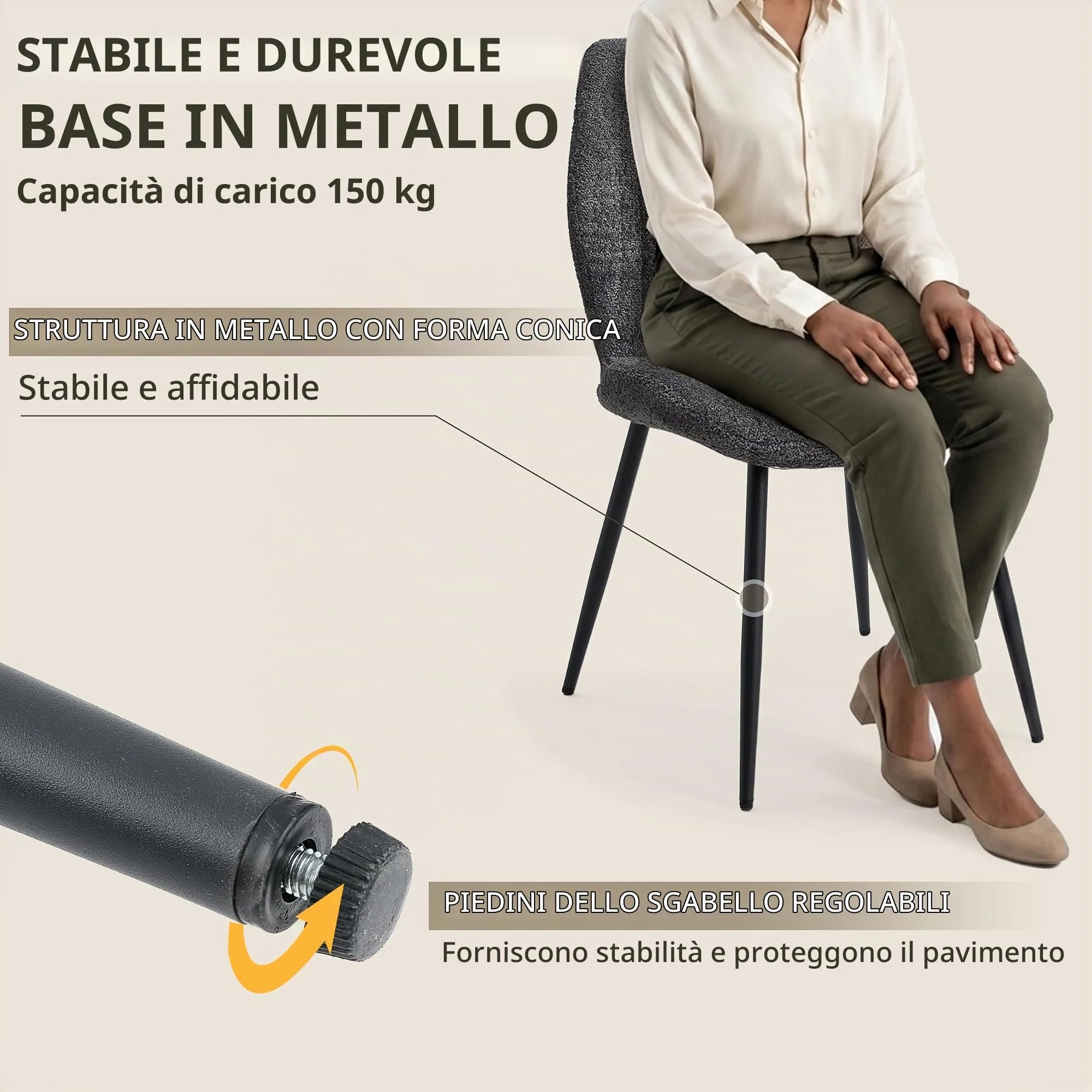 GrandCA HOME Set di 2 Sedie da Pranzo Imbottite, Nero - immagine 5