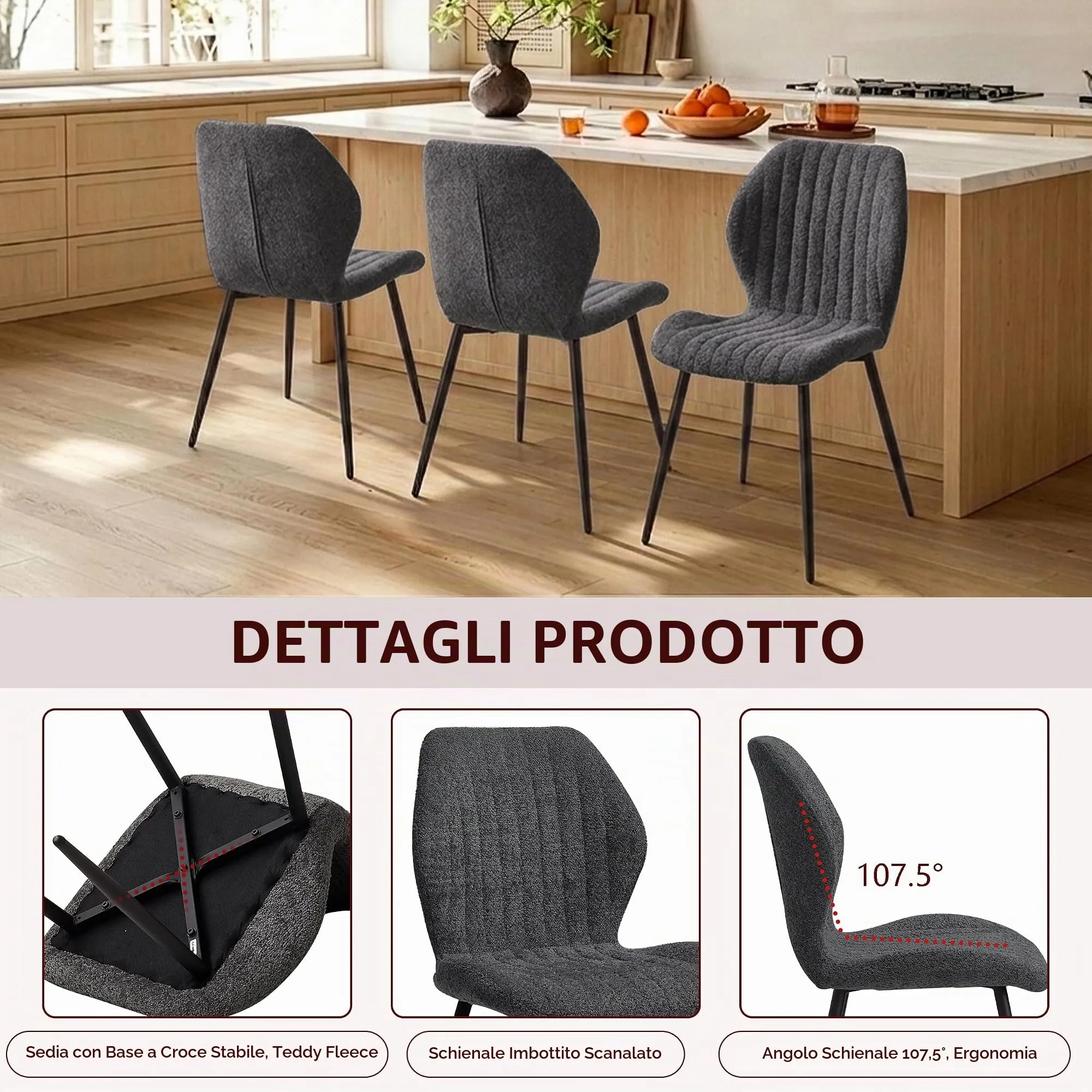 GrandCA HOME Set di 2 Sedie da Pranzo Imbottite, Nero - immagine 7
