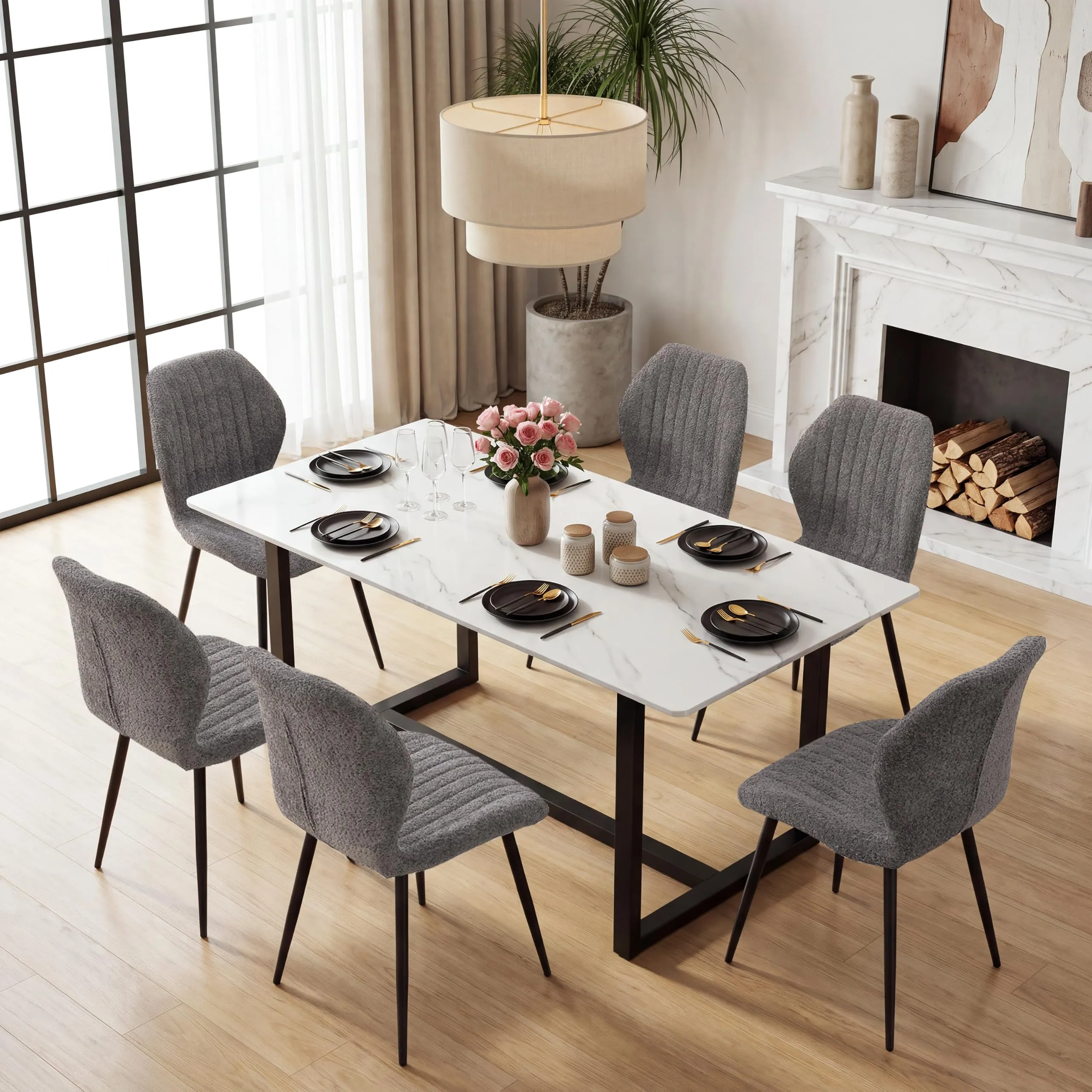 GrandCA HOME Set di 2 Sedie da Pranzo Imbottite con Gambe in Metallo, Grigio - immagine 3