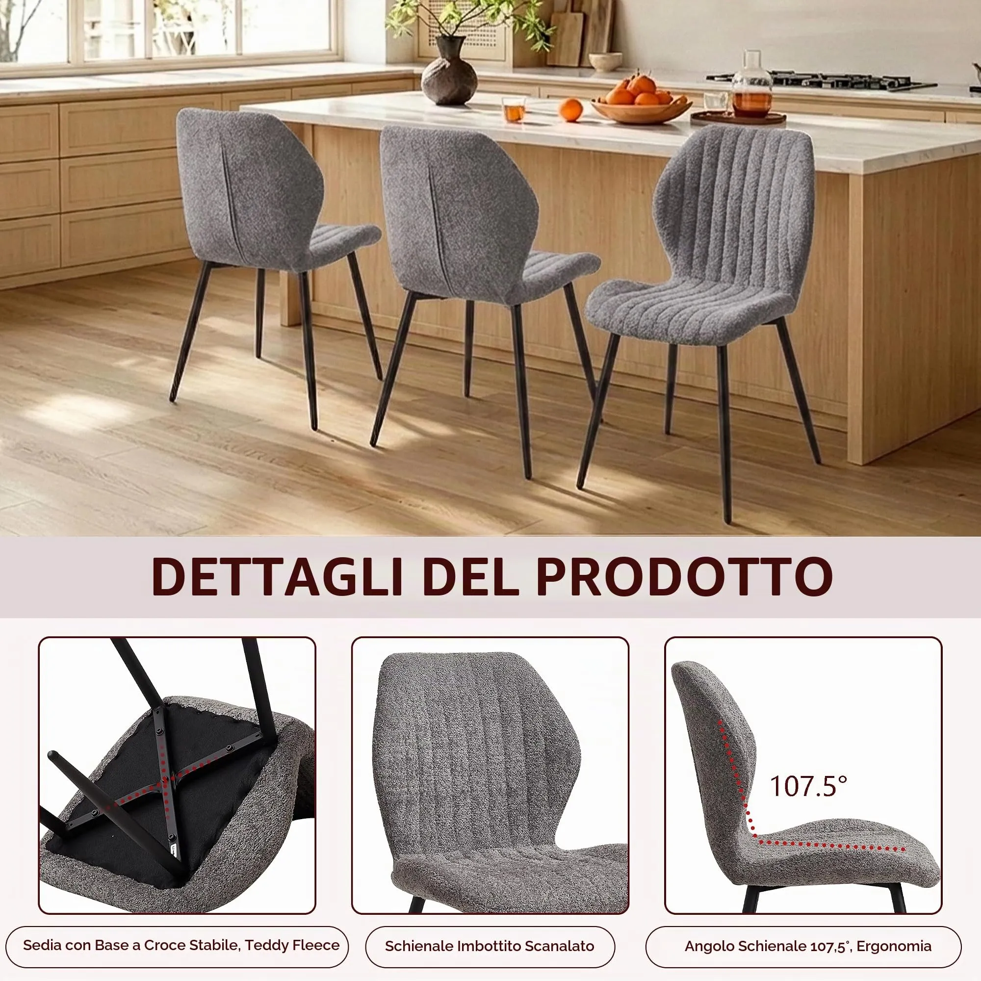 GrandCA HOME Set di 2 Sedie da Pranzo Imbottite con Gambe in Metallo, Grigio - immagine 8
