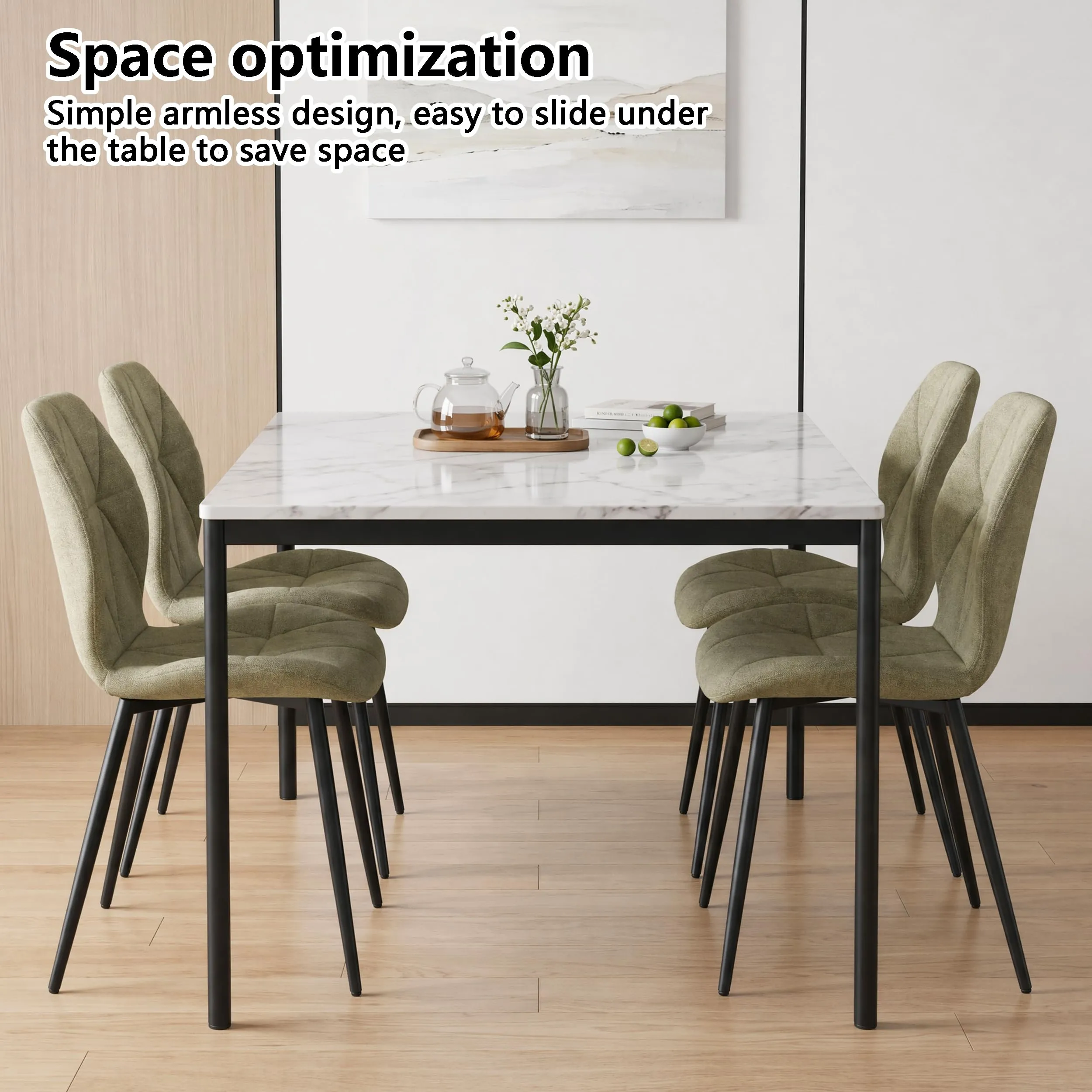 GrandCA HOME Set di 6 Sedie da Pranzo Imbottite in Tessuto a Rombi, Gambe in Metallo, Fagiolo Verde-R - immagine 9