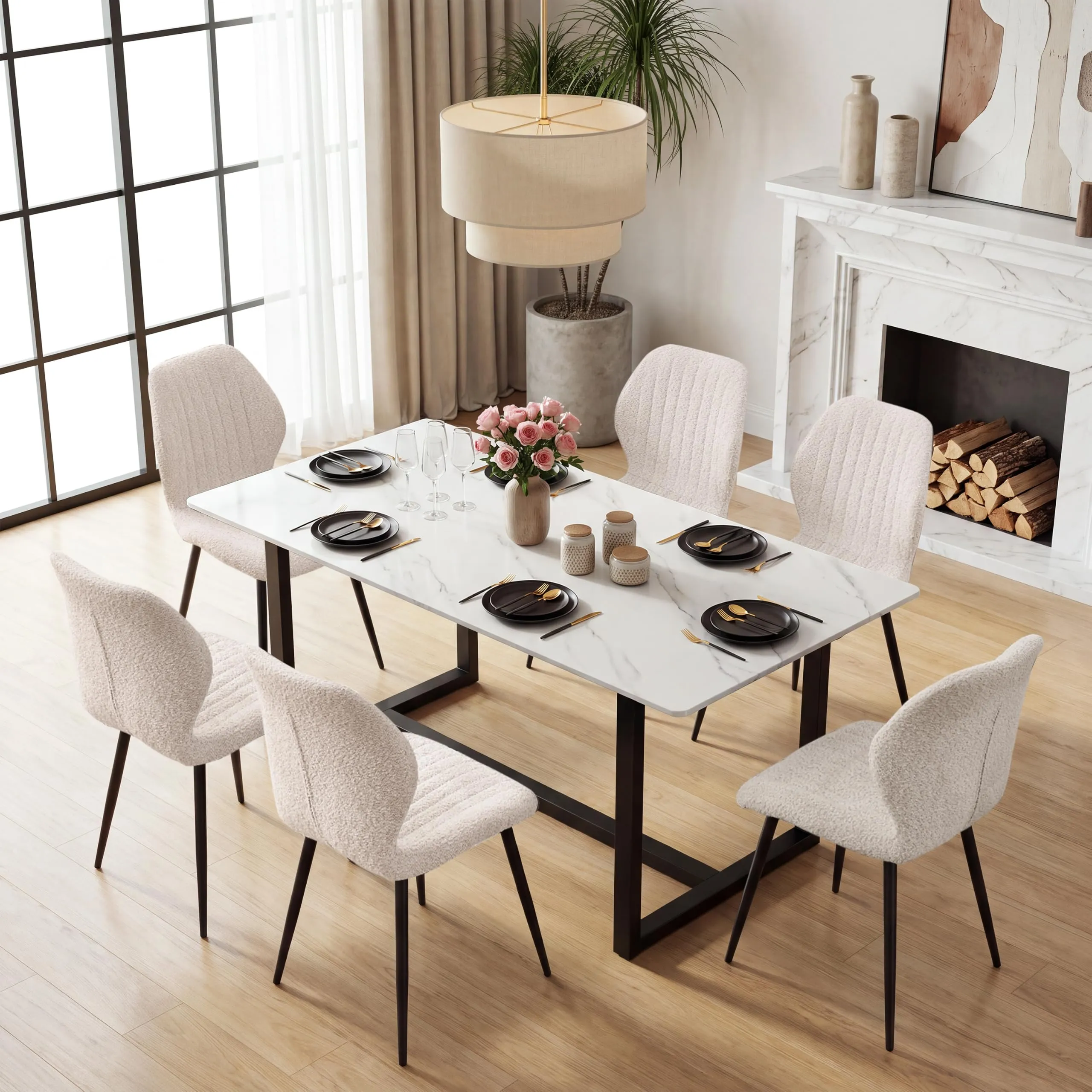 GrandCA HOME Set di 6 Sedie da Pranzo Imbottite, Beige - immagine 2