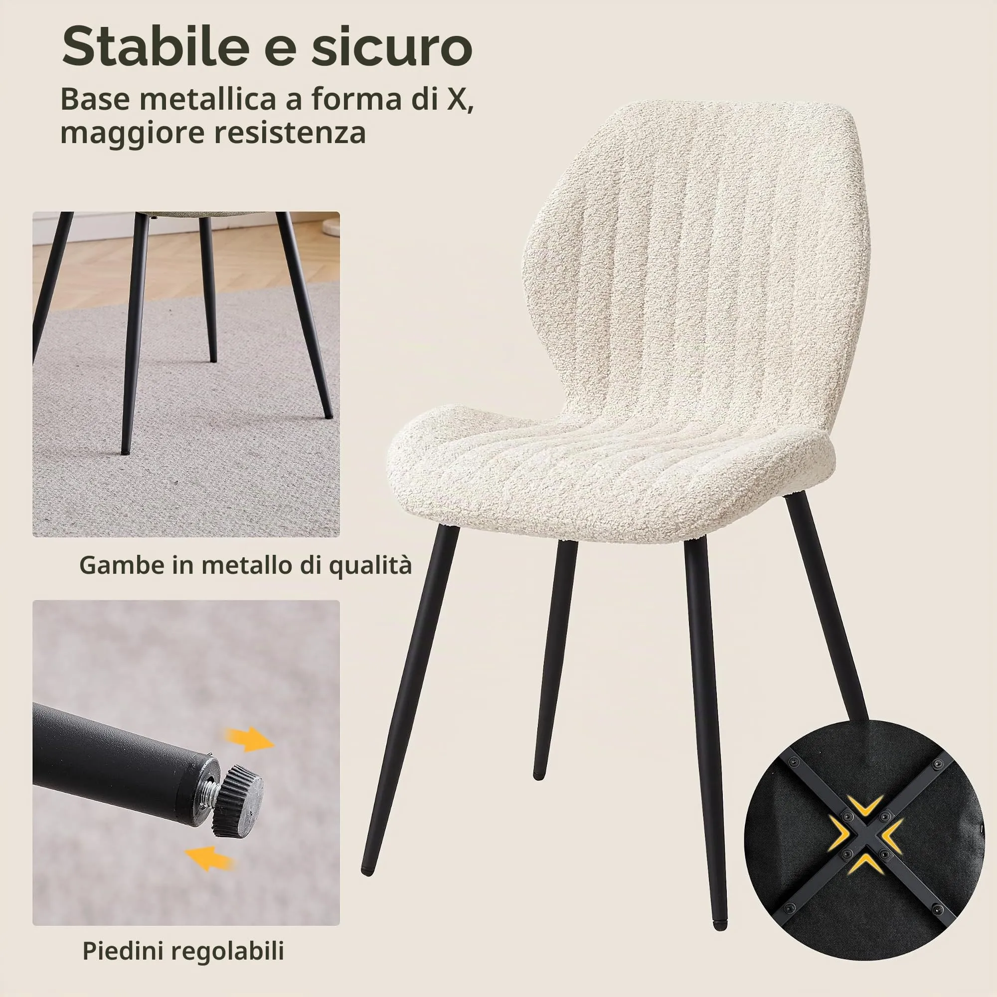 GrandCA HOME Set di 6 Sedie da Pranzo Imbottite, Beige - immagine 3