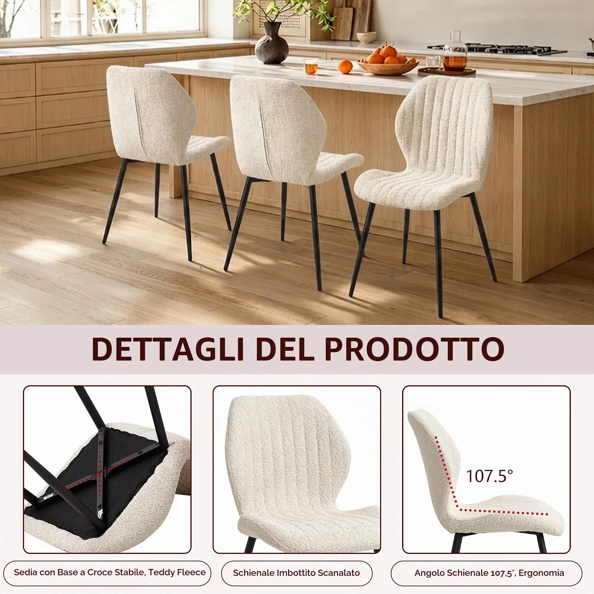 GrandCA HOME Set di 6 Sedie da Pranzo Imbottite, Beige - immagine 4