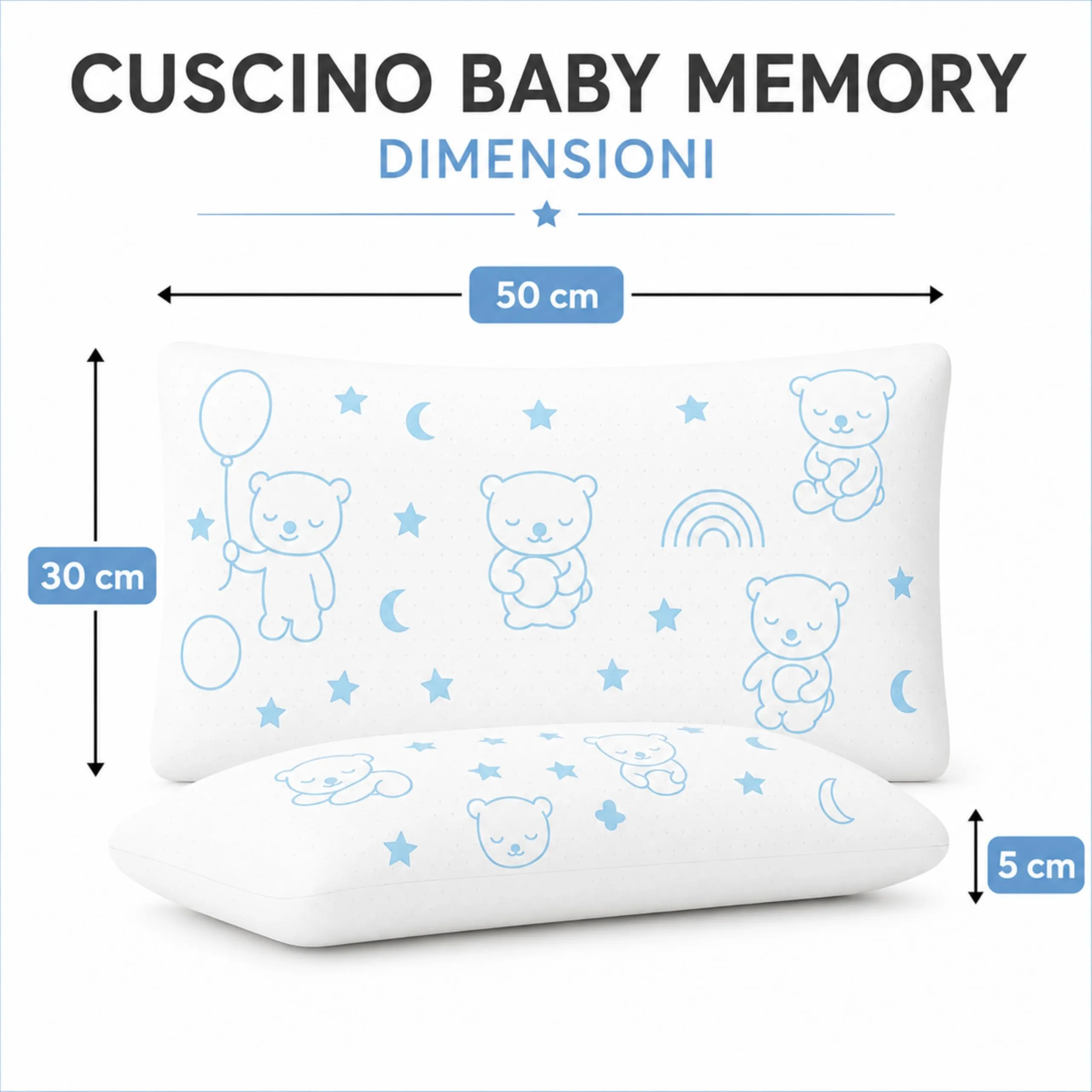 The Double Twenty Cuscino Baby Memory Antisoffoco Tecnica Millefori, 50x30 cm, Blu - immagine 2