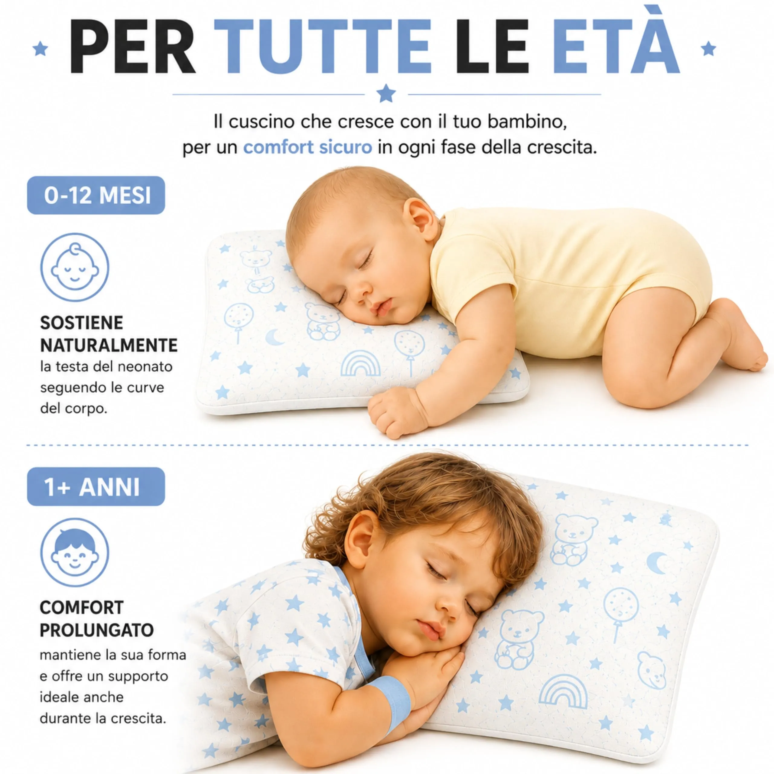 The Double Twenty Cuscino Baby Memory Antisoffoco Tecnica Millefori, 50x30 cm, Blu - immagine 5