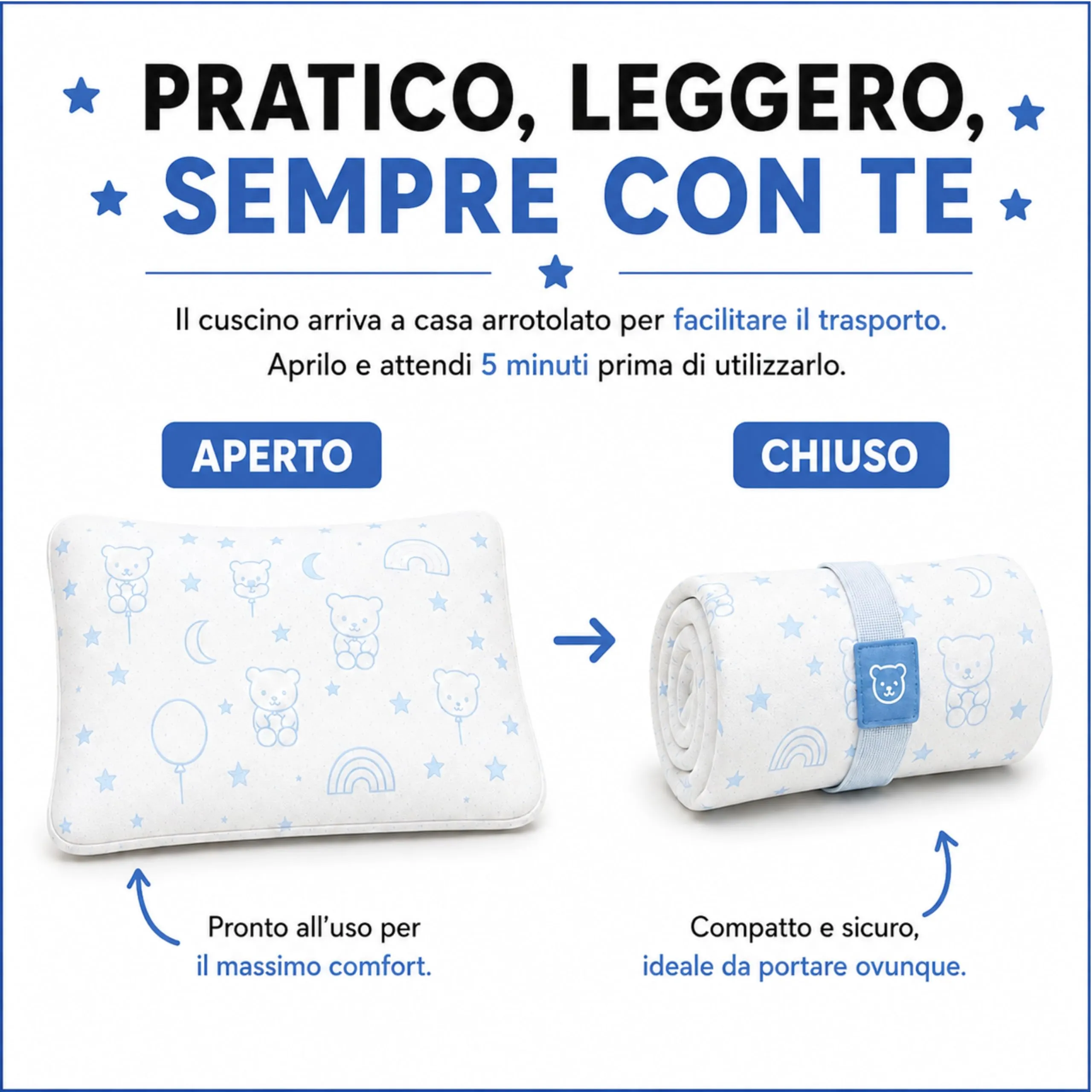 The Double Twenty Cuscino Baby Memory Antisoffoco Tecnica Millefori, 50x30 cm, Blu - immagine 6
