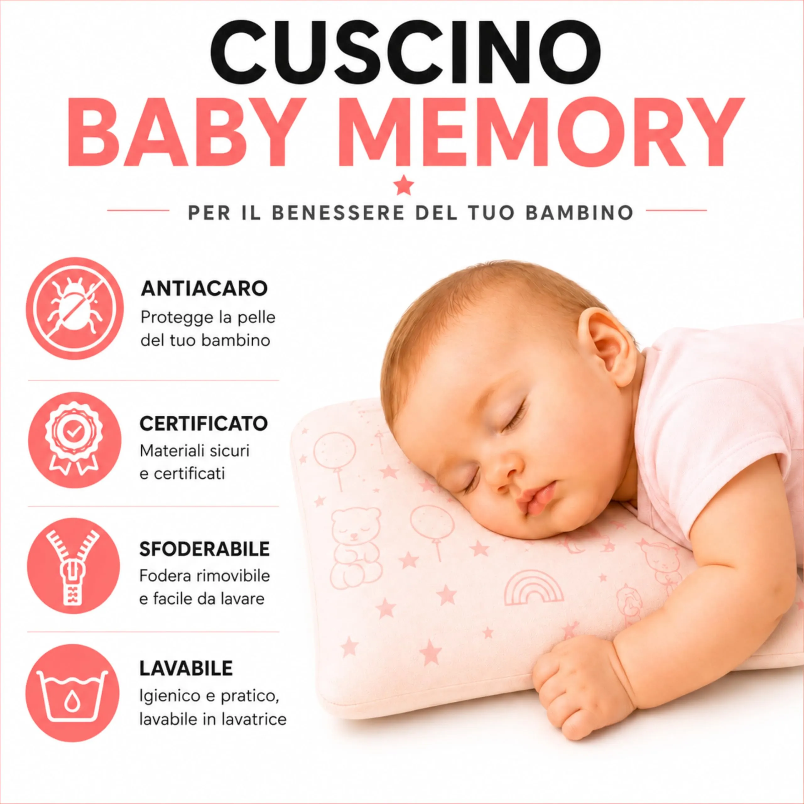 The Double Twenty Cuscino Baby Memory Antisoffoco Tecnica Millefori 50x30 cm - Rosa - immagine 4