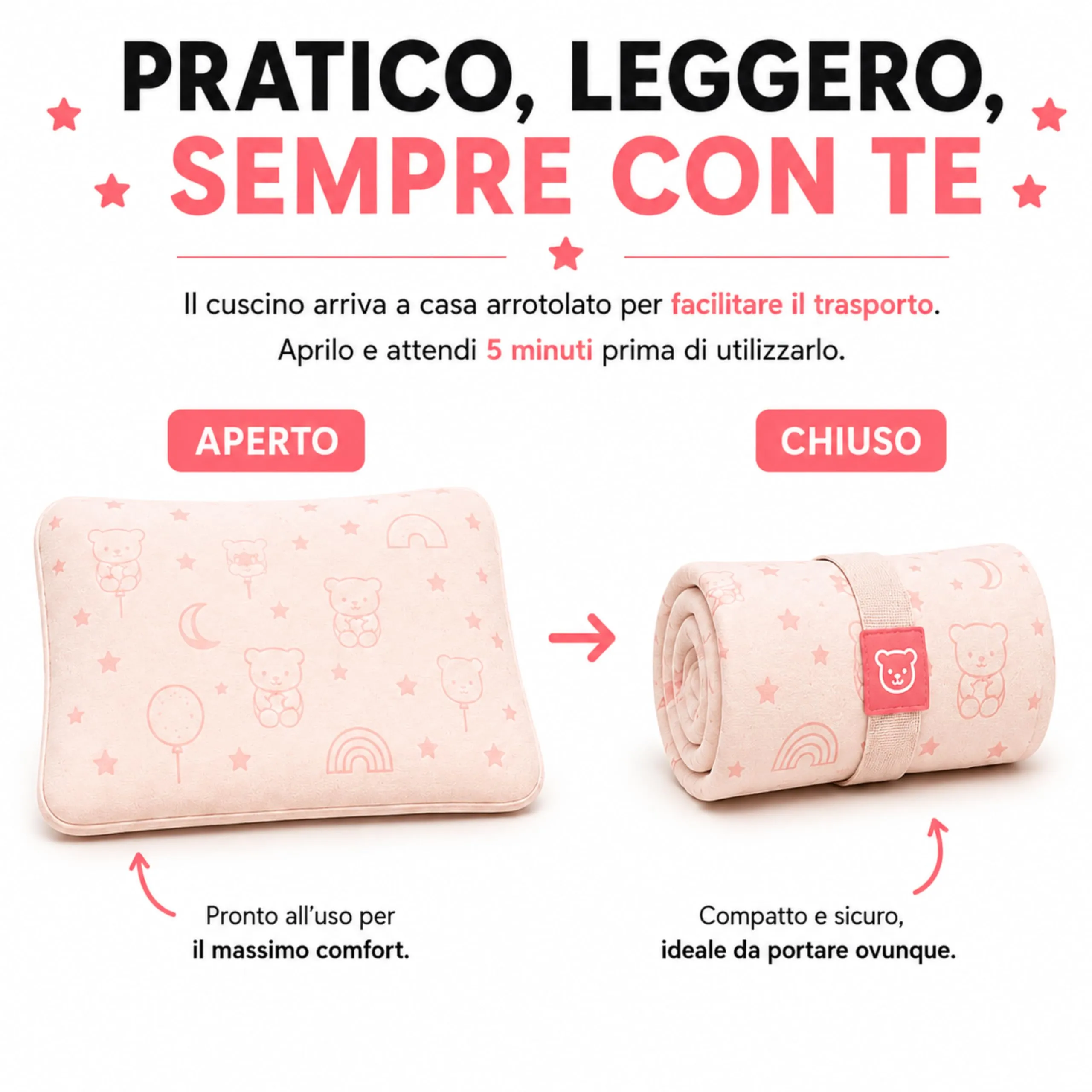 The Double Twenty Cuscino Baby Memory Antisoffoco Tecnica Millefori 50x30 cm - Rosa - immagine 6