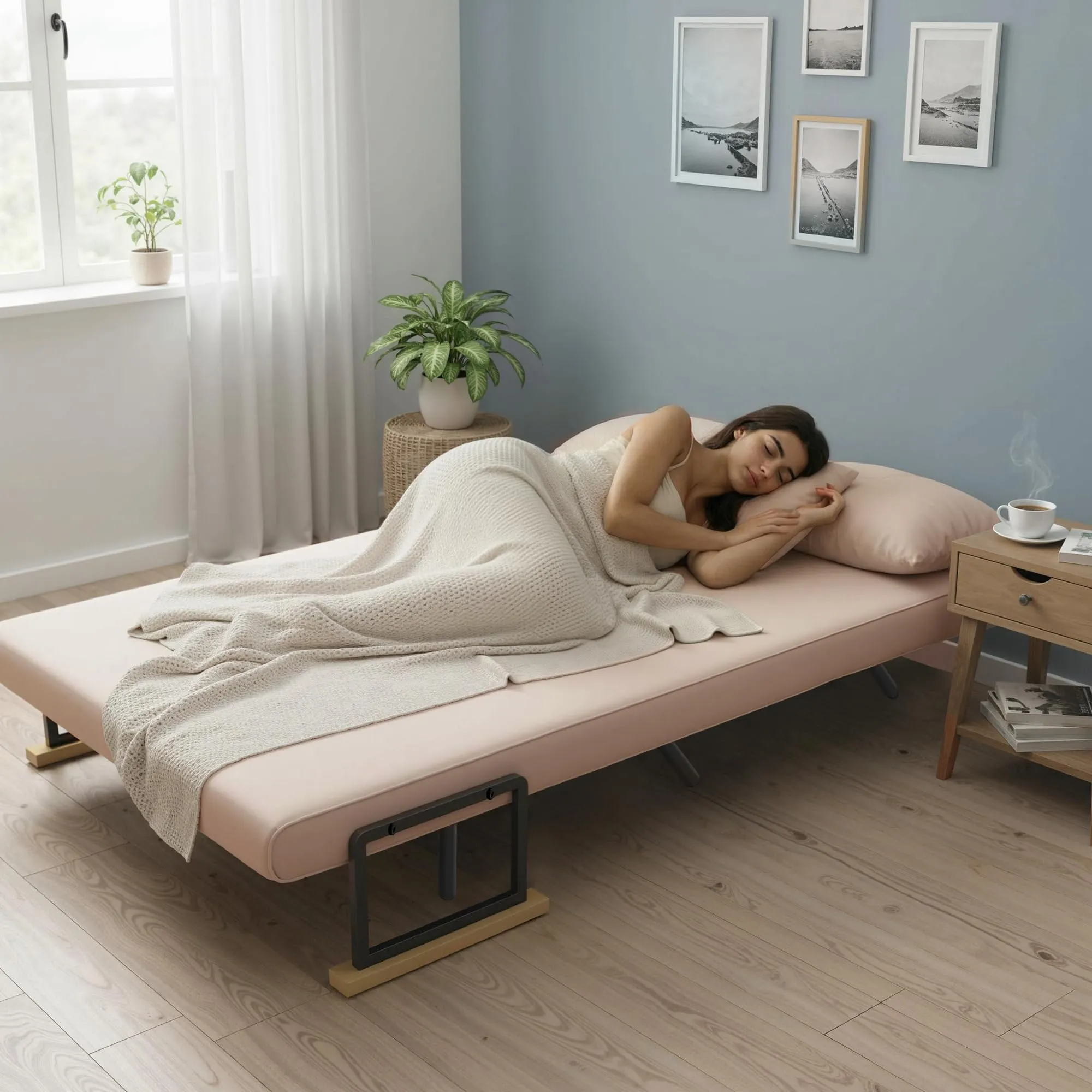 HOMCOM Divano Letto 2 Posti Schienale Regolabile 5 Livelli Beige - immagine 8