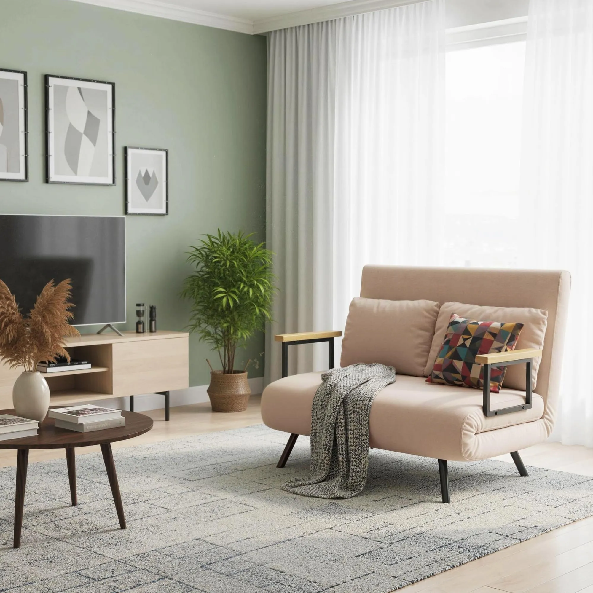 HOMCOM Divano Letto 2 Posti Schienale Regolabile 5 Livelli Beige - immagine 9