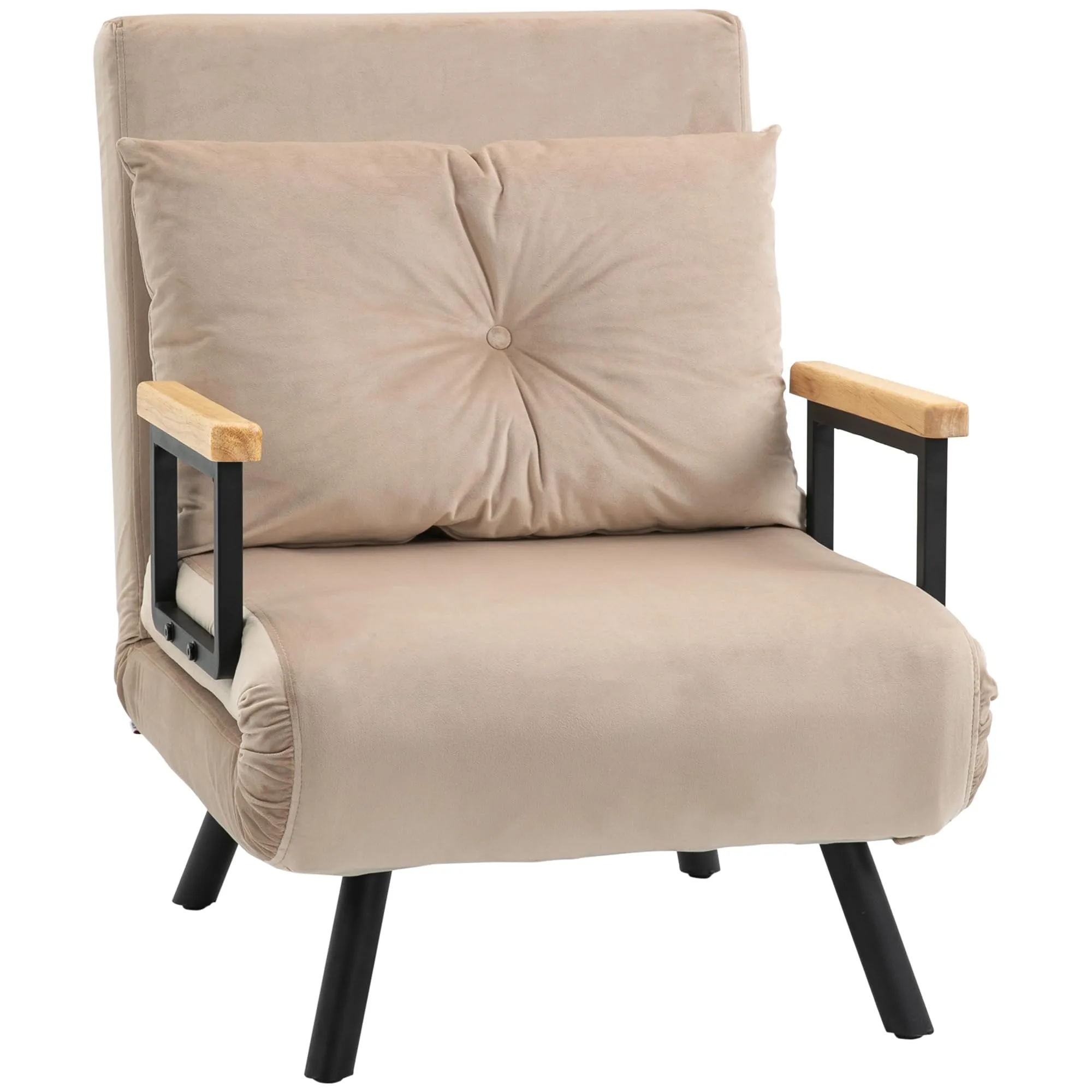 HOMCOM Poltrona Letto Singolo Schienale Regolabile 5 Livelli, Beige - immagine 1