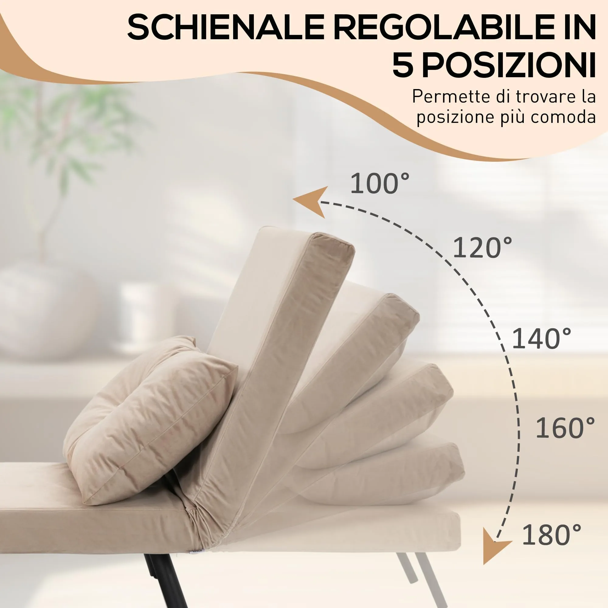 HOMCOM Poltrona Letto Singolo Schienale Regolabile 5 Livelli, Beige - immagine 4