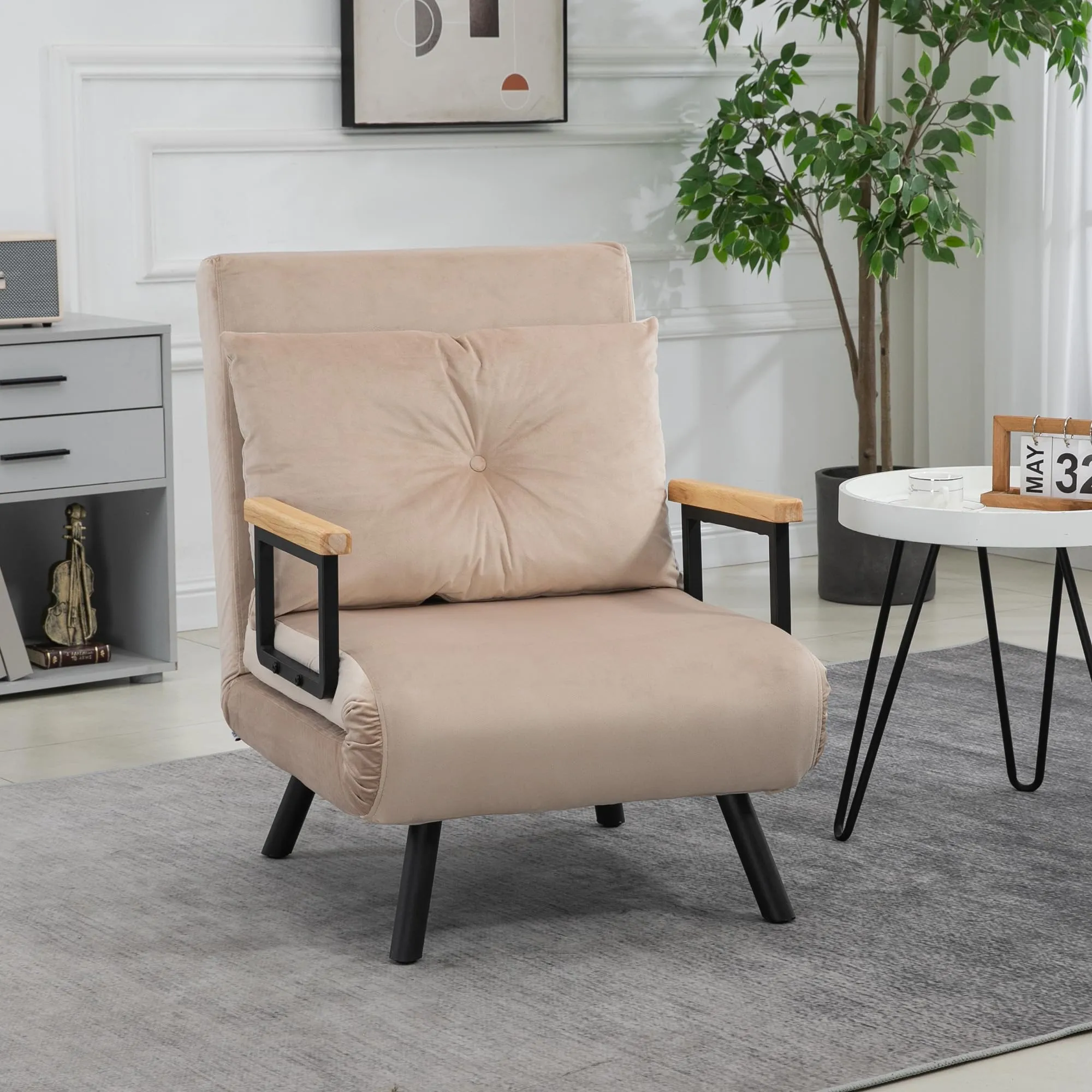 HOMCOM Poltrona Letto Singolo Schienale Regolabile 5 Livelli, Beige - immagine 6