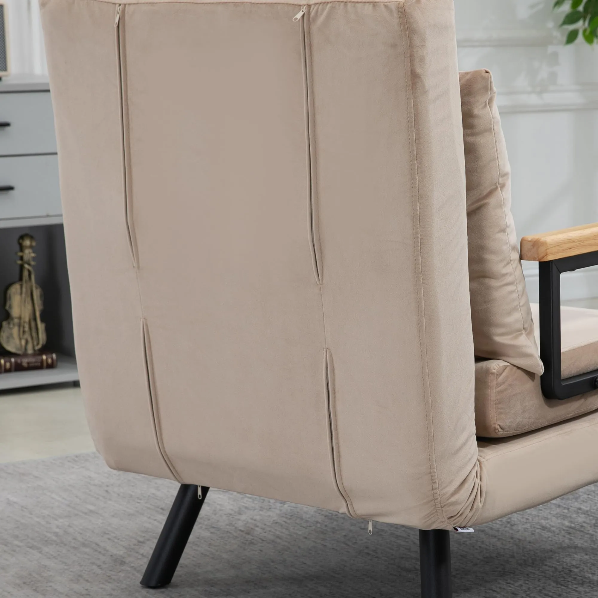 HOMCOM Poltrona Letto Singolo Schienale Regolabile 5 Livelli, Beige - immagine 8