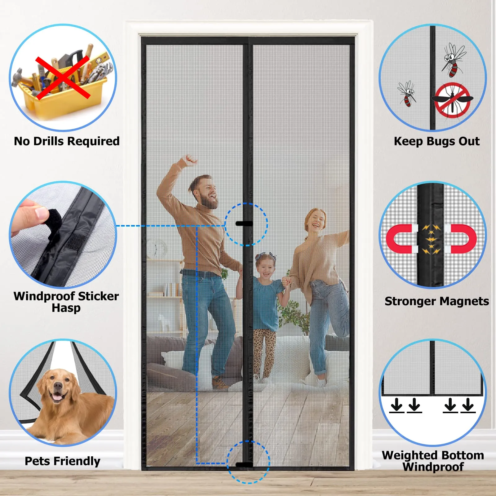 ESMAYULO Zanzariera Magnetica per Porta, Fibra di Vetro, 90x185 cm, Nero - immagine 2