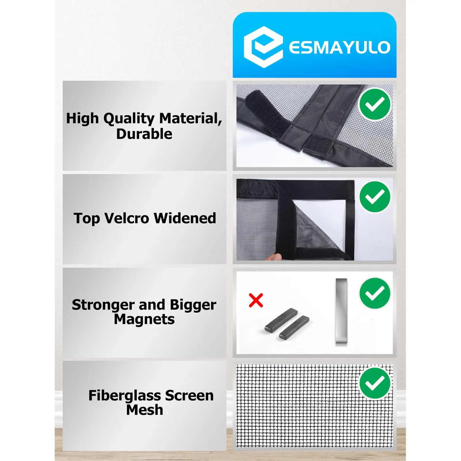 ESMAYULO Zanzariera Magnetica per Porta, Fibra di Vetro, Nero, 140x210 cm - immagine 3