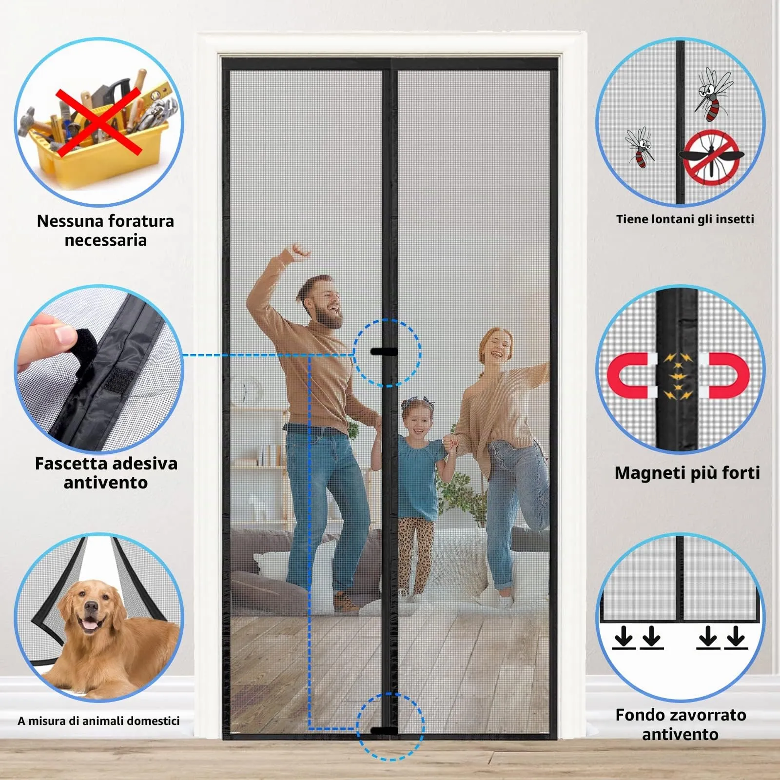 ESMAYULO Zanzariera Magnetica per Porta 120x250 cm, Rete in Fibra di Vetro, Nero - immagine 2