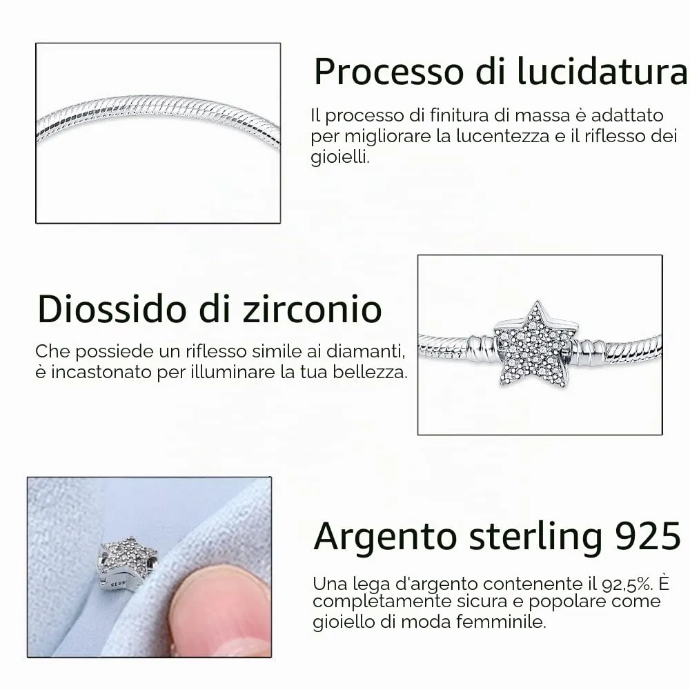 KUNSIR Bracciale Snake in Argento Sterling 925 per Ciondoli, Compatibile con Pandora, 20cm - immagine 3