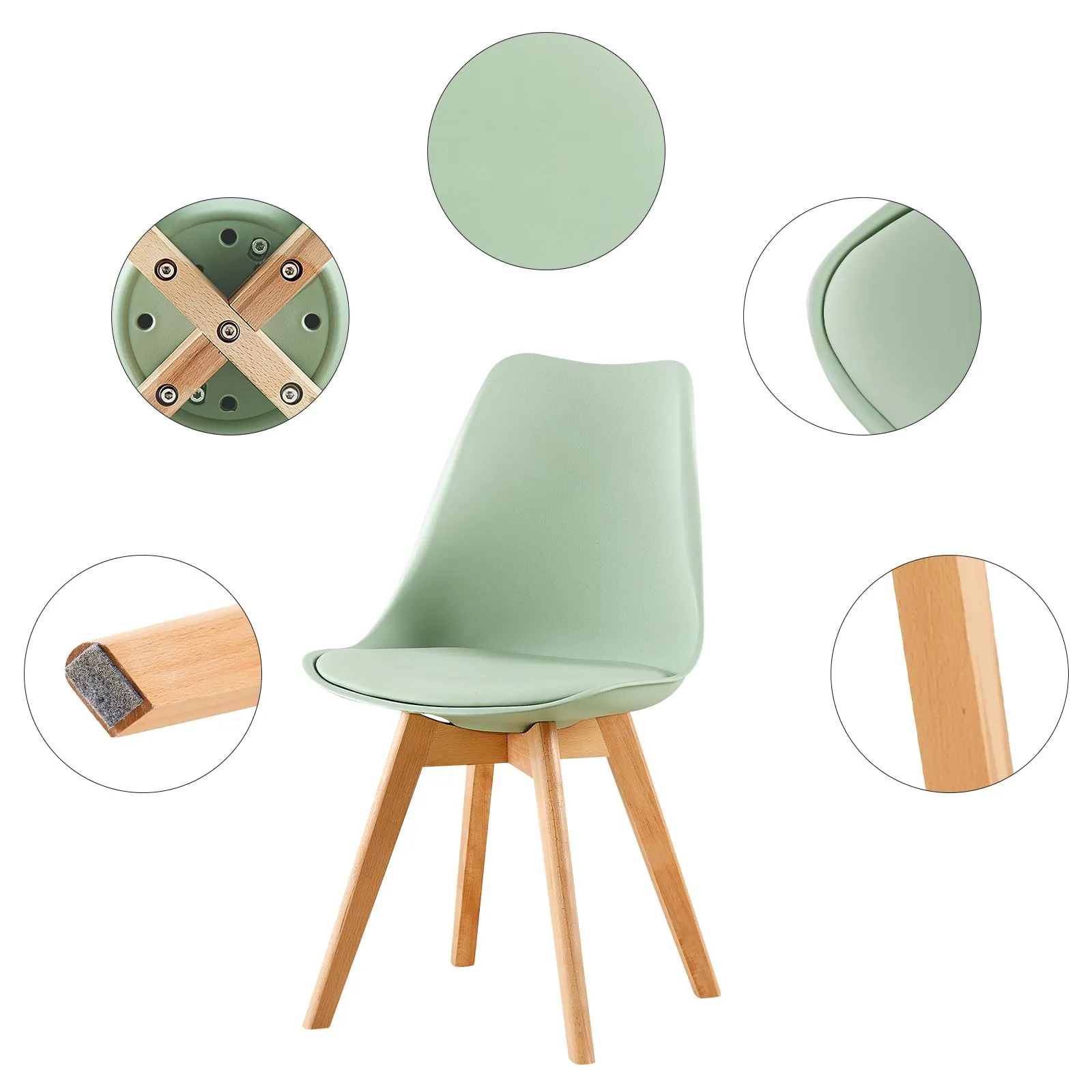 EGGREE Set di 6 Sedie da Pranzo e Cucina in Pelle PU e Legno, Gelato Verde - immagine 4