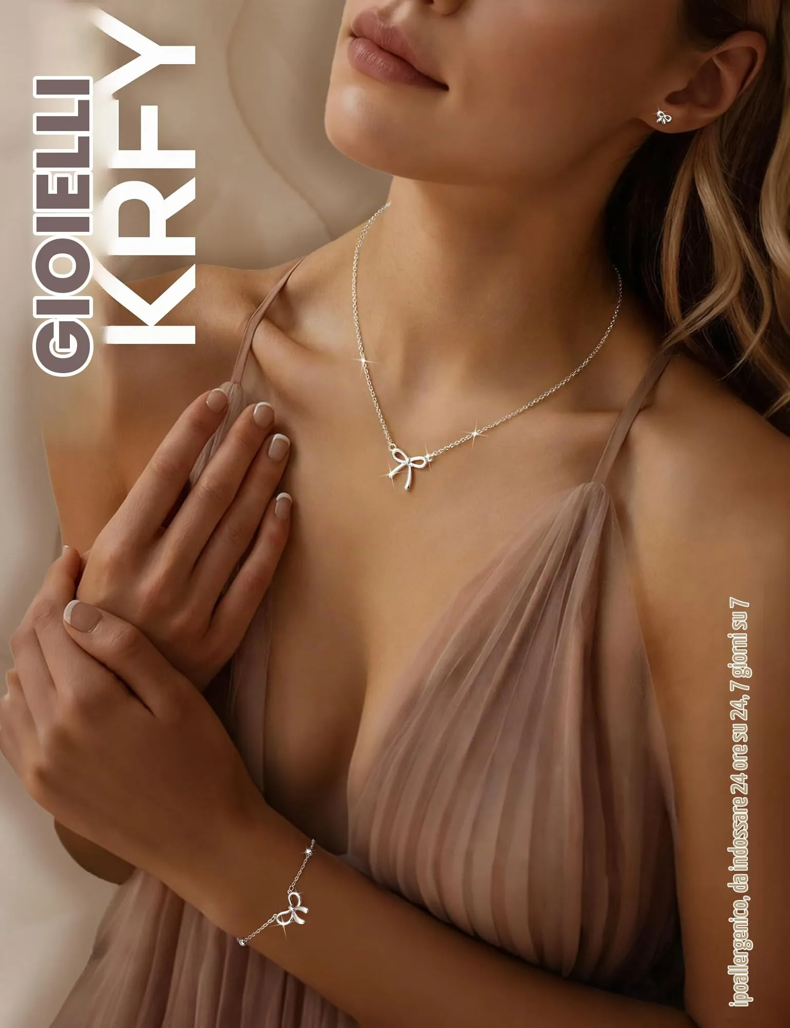 KRFY Parure Gioielli Donna in Acciaio Inossidabile Set Collana, Bracciale e Orecchini a Fiocco - Argento - immagine 2
