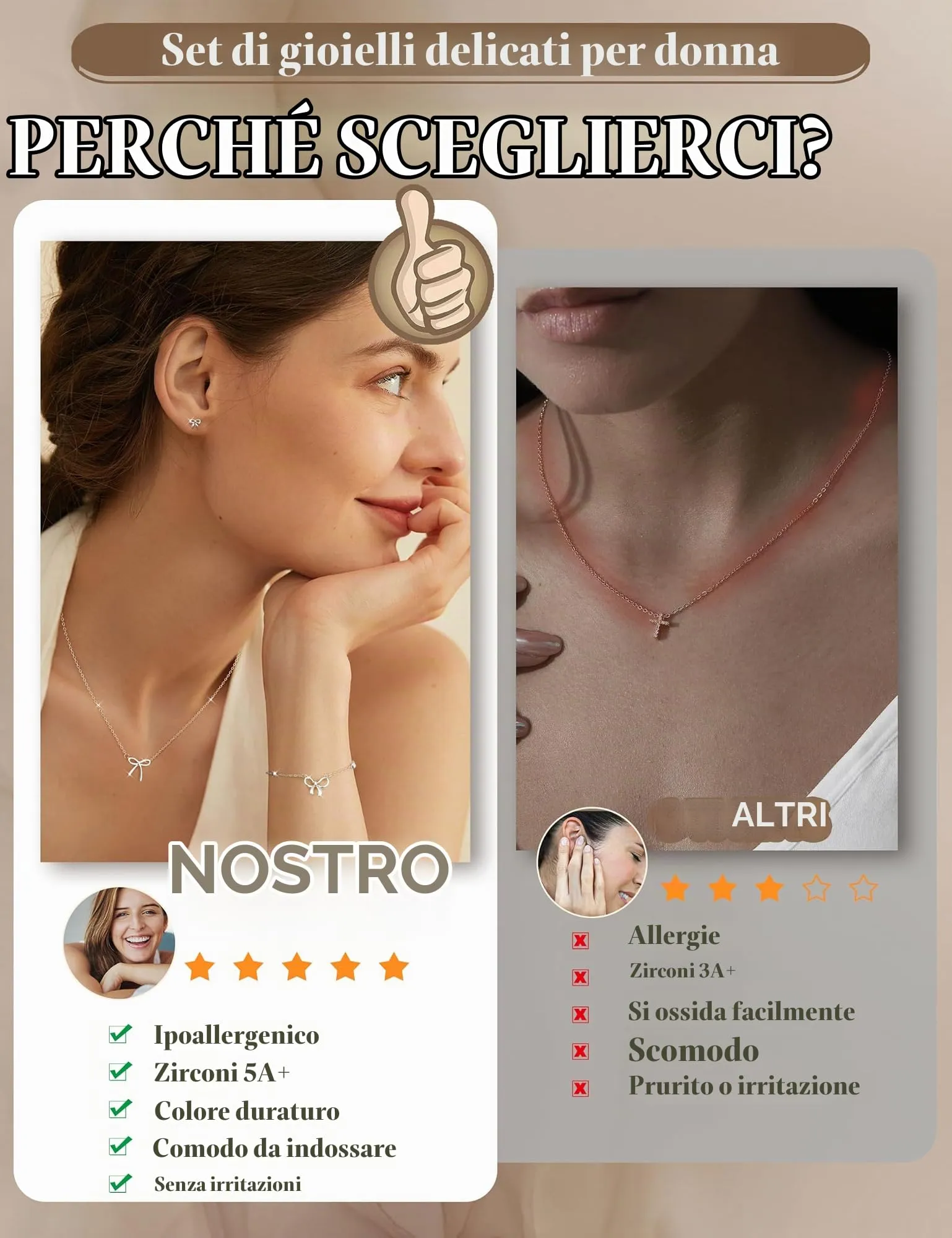KRFY Parure Gioielli Donna in Acciaio Inossidabile Set Collana, Bracciale e Orecchini a Fiocco - Argento - immagine 7