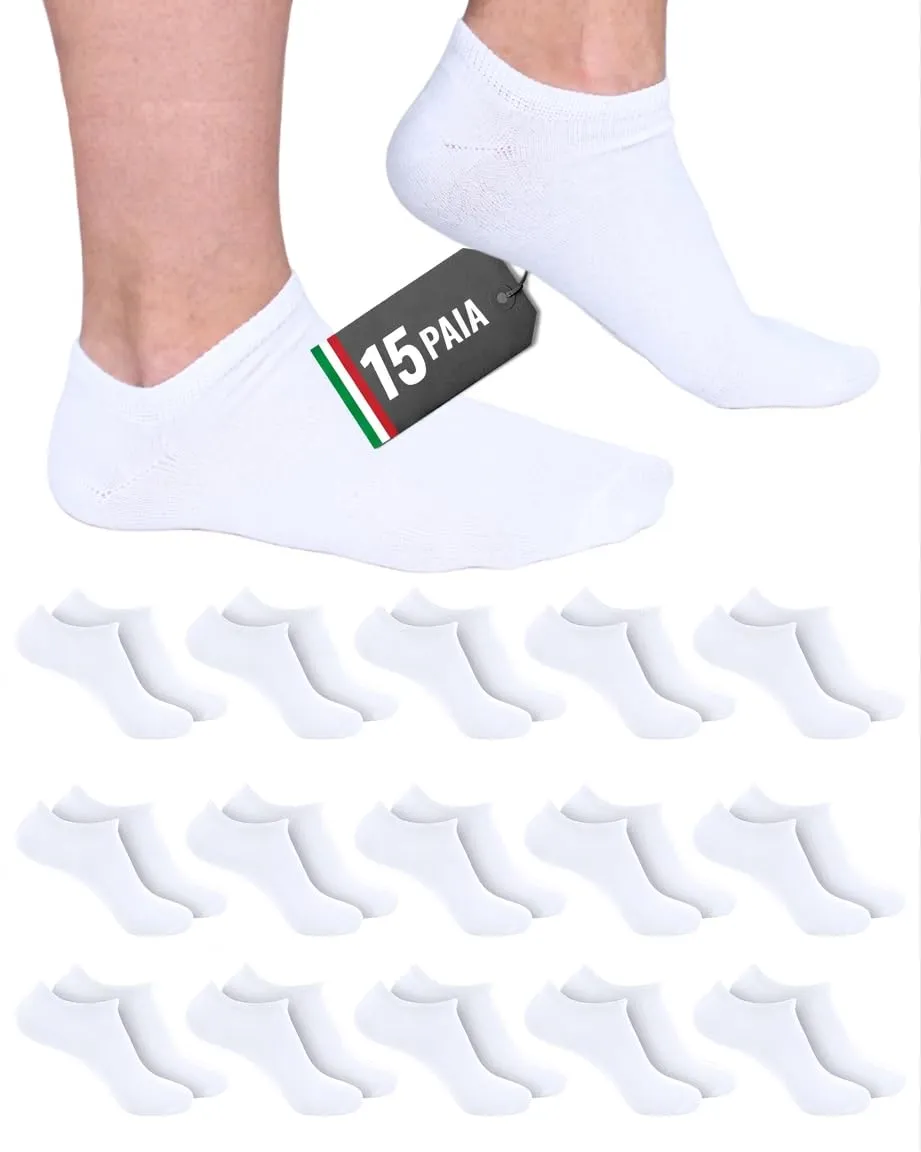 POPYS Calzini Corti in Cotone Unisex, 15 Paia, Bianco, Taglia 35-40 - immagine 1