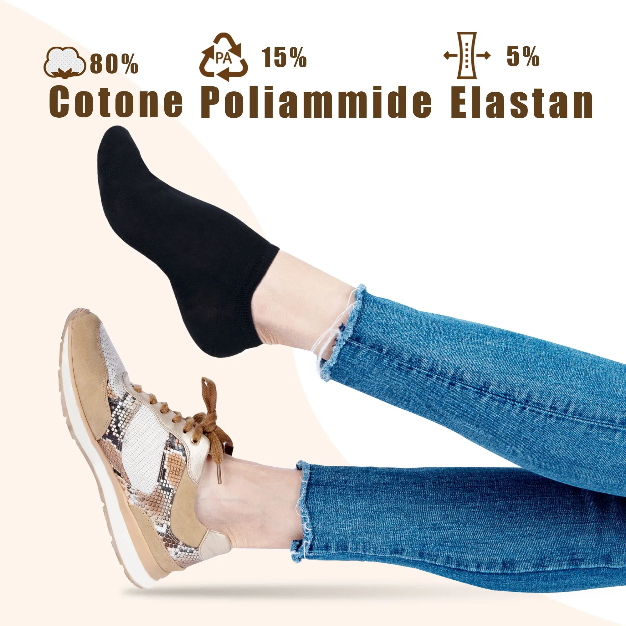 POPYS Calzini Corti in Cotone Unisex, 15 Paia, Nero, Taglia 35-40 - immagine 5
