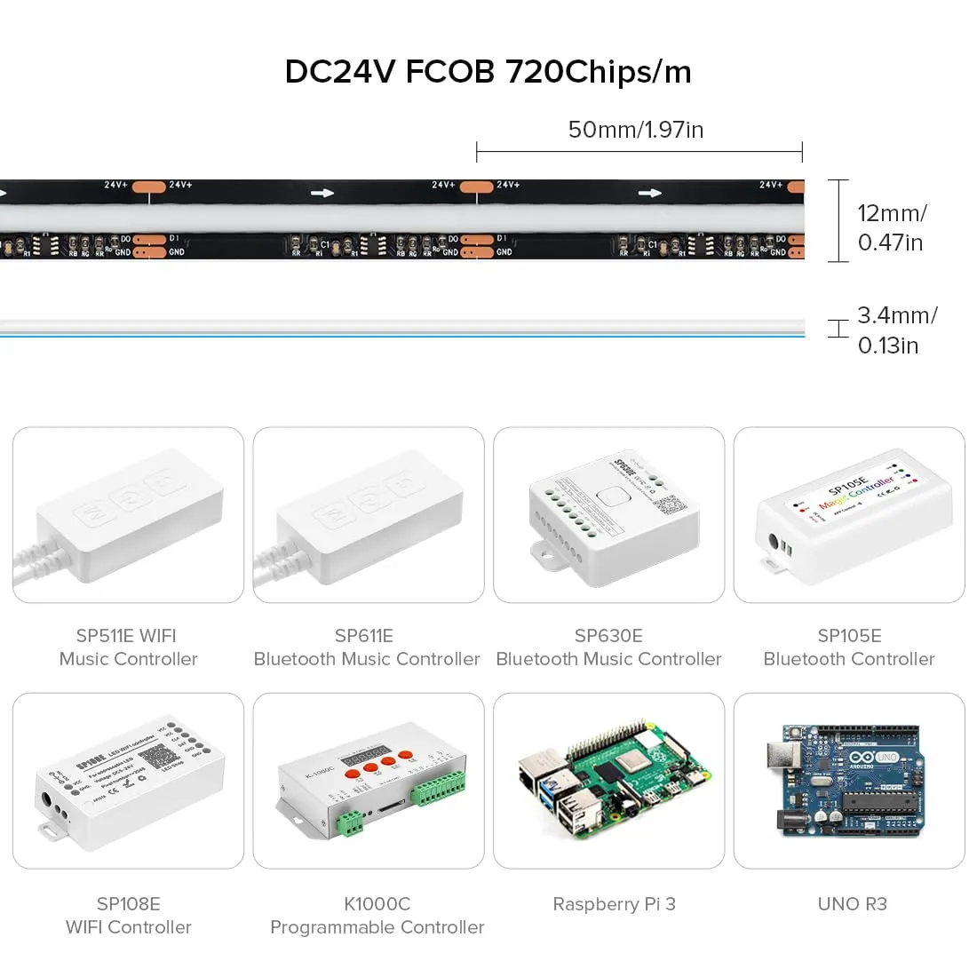 BTF-LIGHTING FCOB WS2811 IC RGB LED Strip, 5M 720LEDs/M, DC24V, Black PCB, IP30 - immagine 4