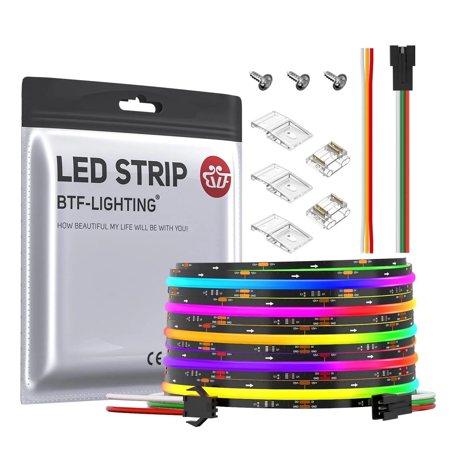 BTF-LIGHTING FCOB WS2811 IC RGB LED Strip, 5M 720LEDs/M, DC12V, Black PCB, IP30 - immagine 1