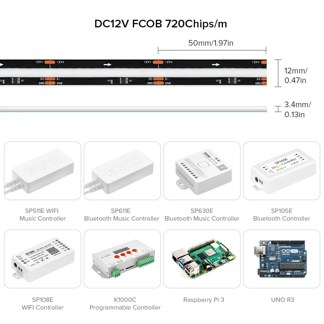 BTF-LIGHTING FCOB WS2811 IC RGB LED Strip, 5M 720LEDs/M, DC12V, Black PCB, IP30 - immagine 4