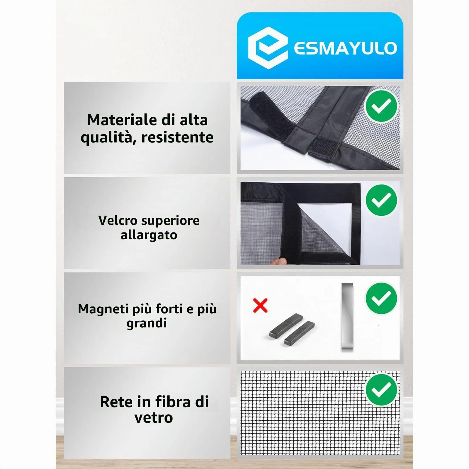 ESMAYULO Zanzariera Magnetica per Porta, Fibra di Vetro, 120x260 cm, Nero - immagine 3