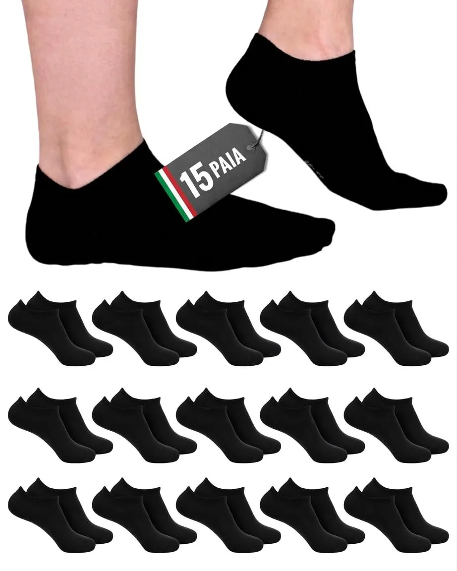 POPYS Calzini Corti in Cotone Unisex, 15 Paia, Nero, Taglia 40-46 - immagine 1