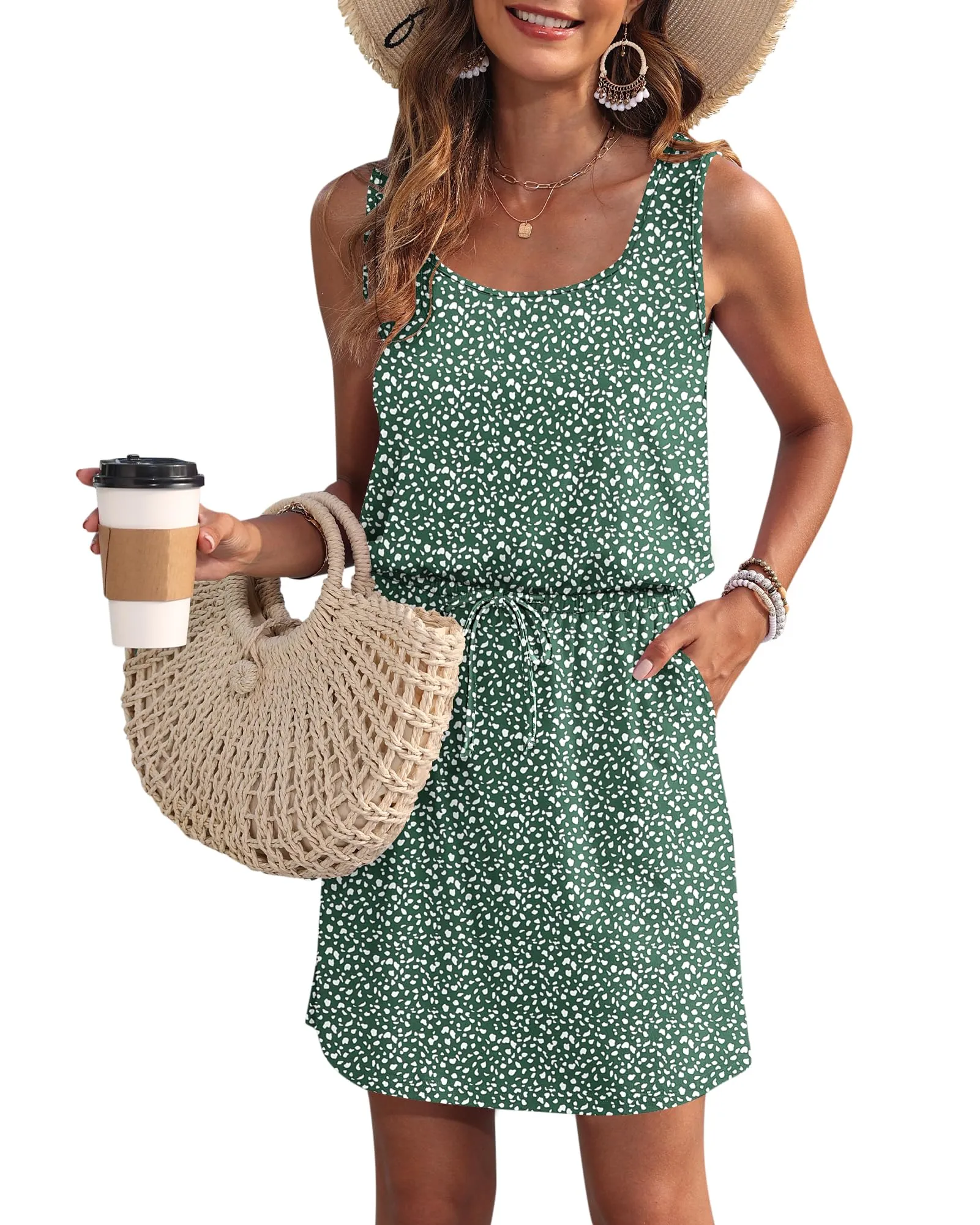 WNEEDU Abito Estivo da Donna Senza Maniche con Coulisse e Tasche - immagine 1