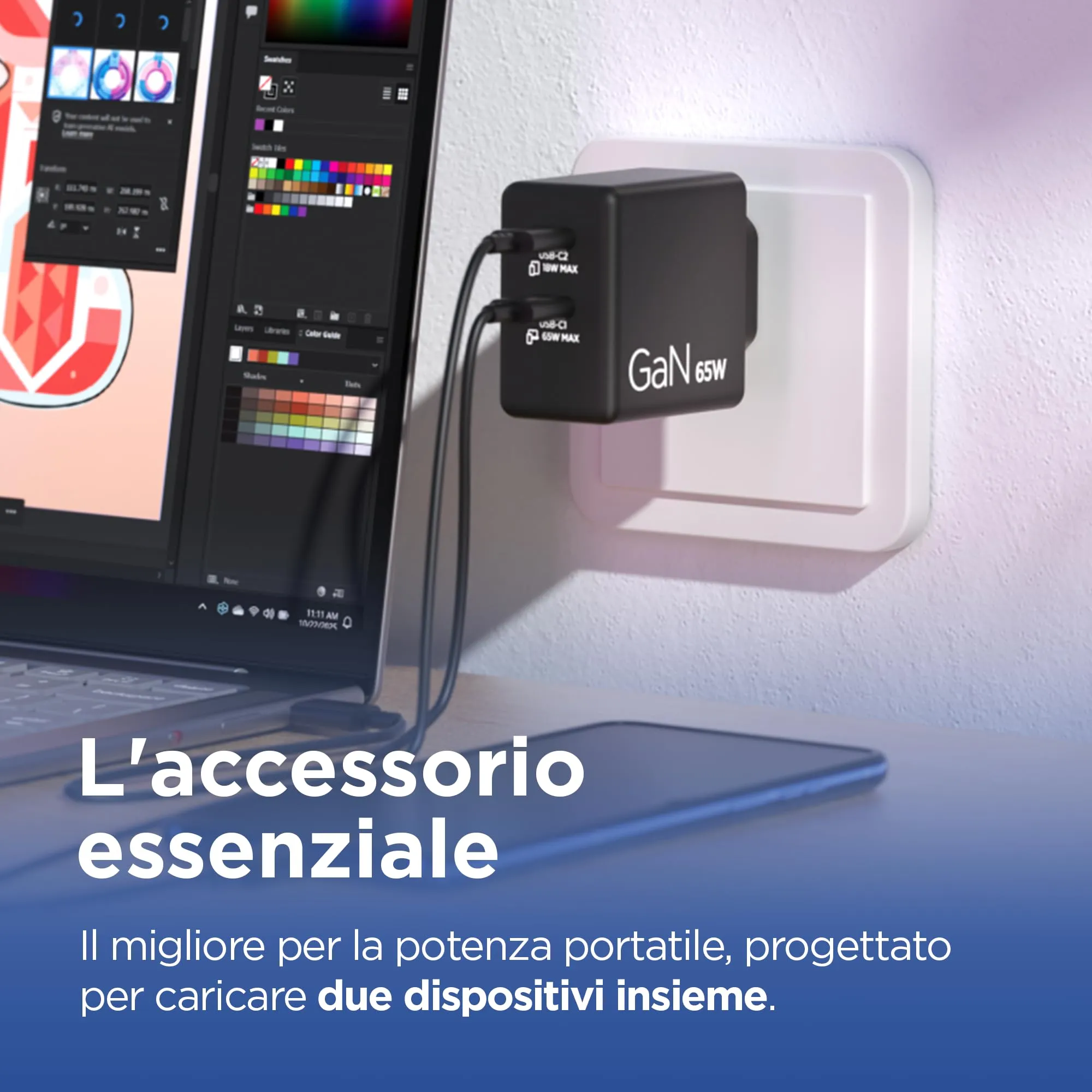 Lenovo Dual USB-C 65W GaN Charger with 1.5m USB-C Cable - Nero - immagine 3