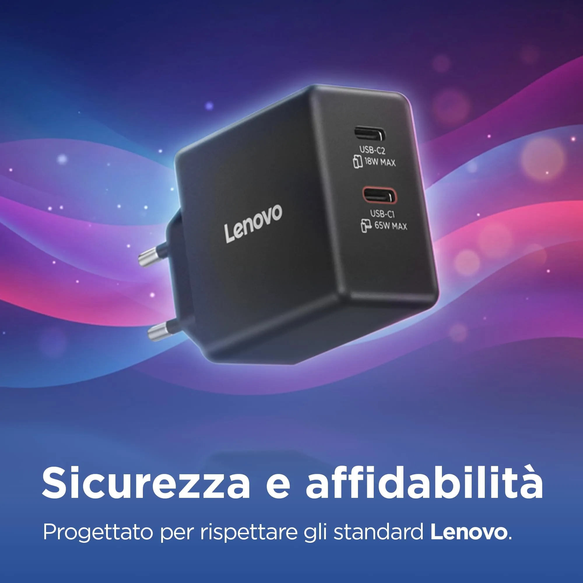 Lenovo Dual USB-C 65W GaN Charger with 1.5m USB-C Cable - Nero - immagine 5