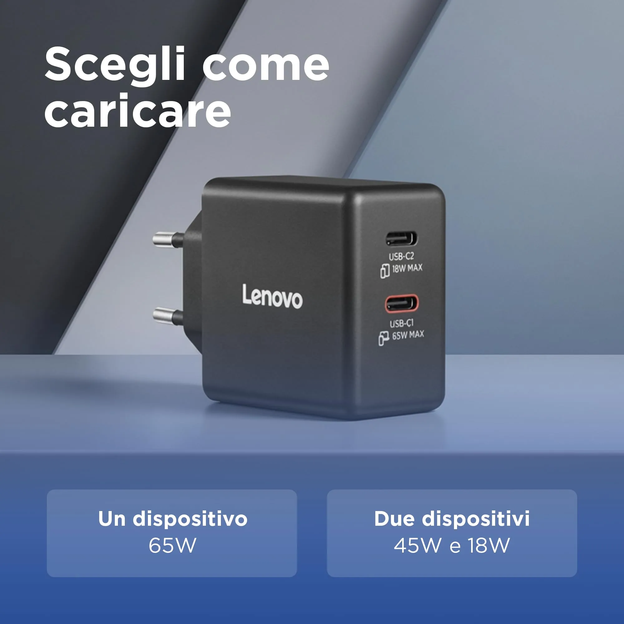 Lenovo Dual USB-C 65W GaN Charger with 1.5m USB-C Cable - Nero - immagine 6