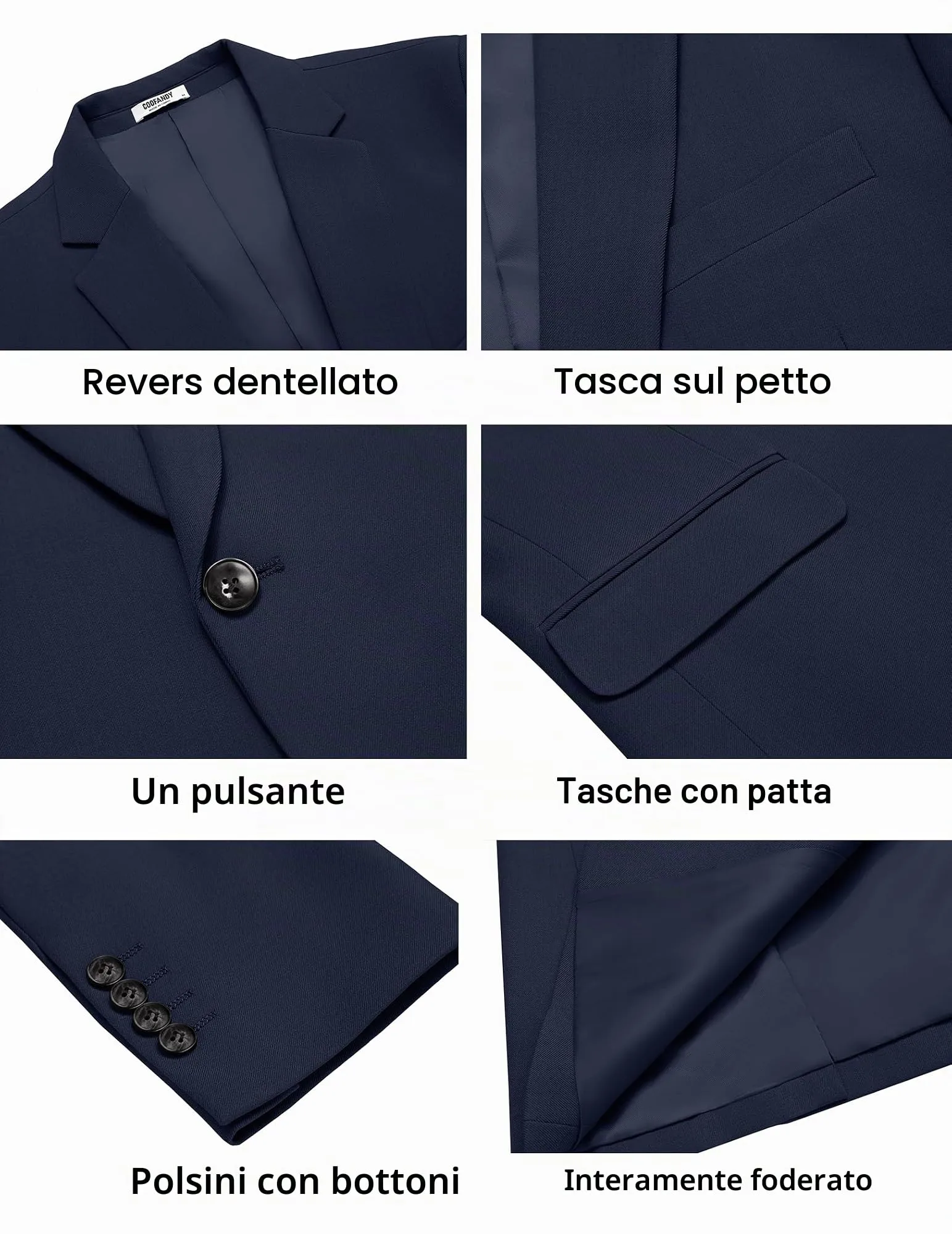 COOFANDY Blazer da Uomo Sportiva 1 Bottone Blu Scuro M - immagine 5