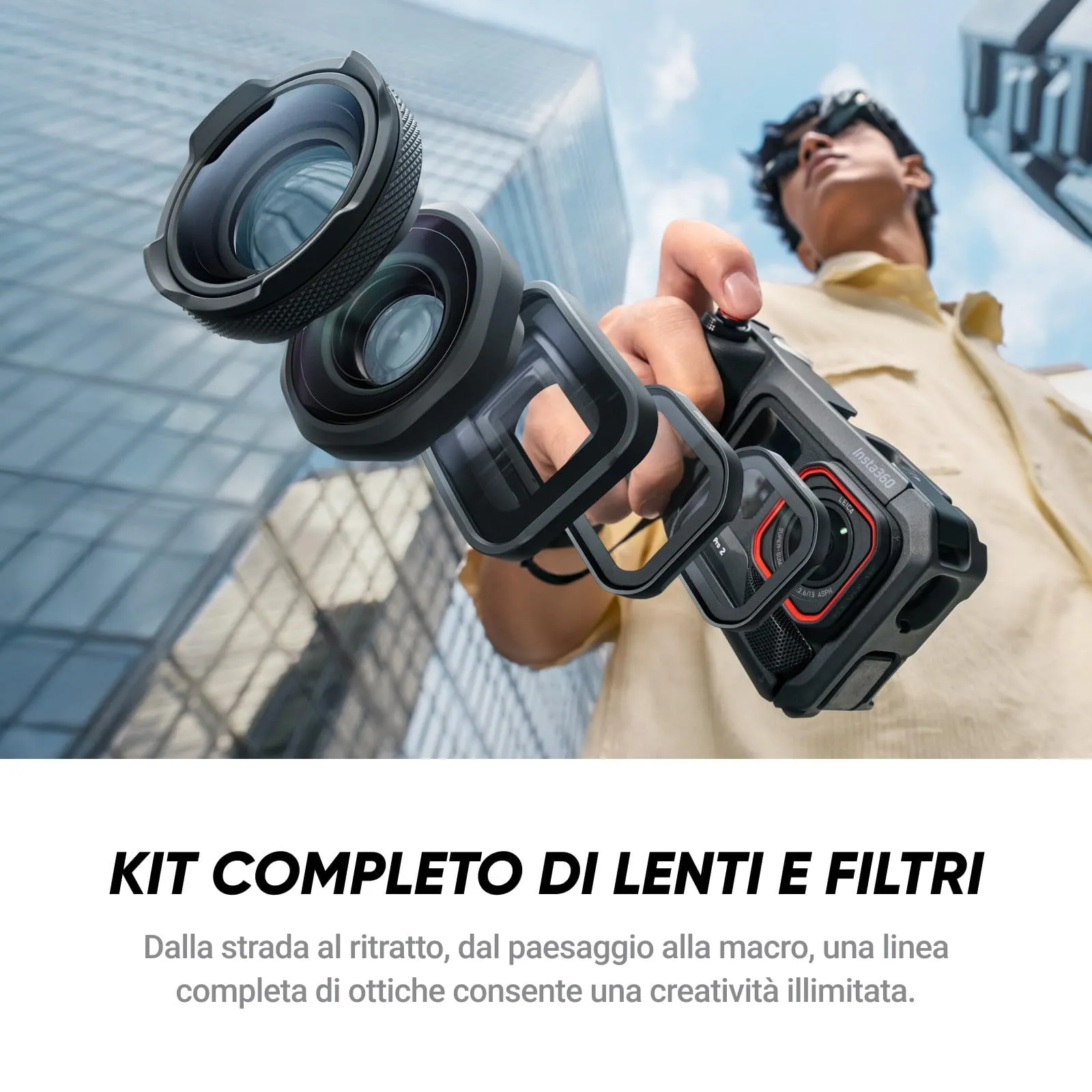 Insta360 Ace Pro 2 Action Cam 8K Leica con Kit impugnatura Xplorer Pro, lenti cinematografica, primi piani, ultragrandangolo, filtro Black Mist e filtro stellare - immagine 4