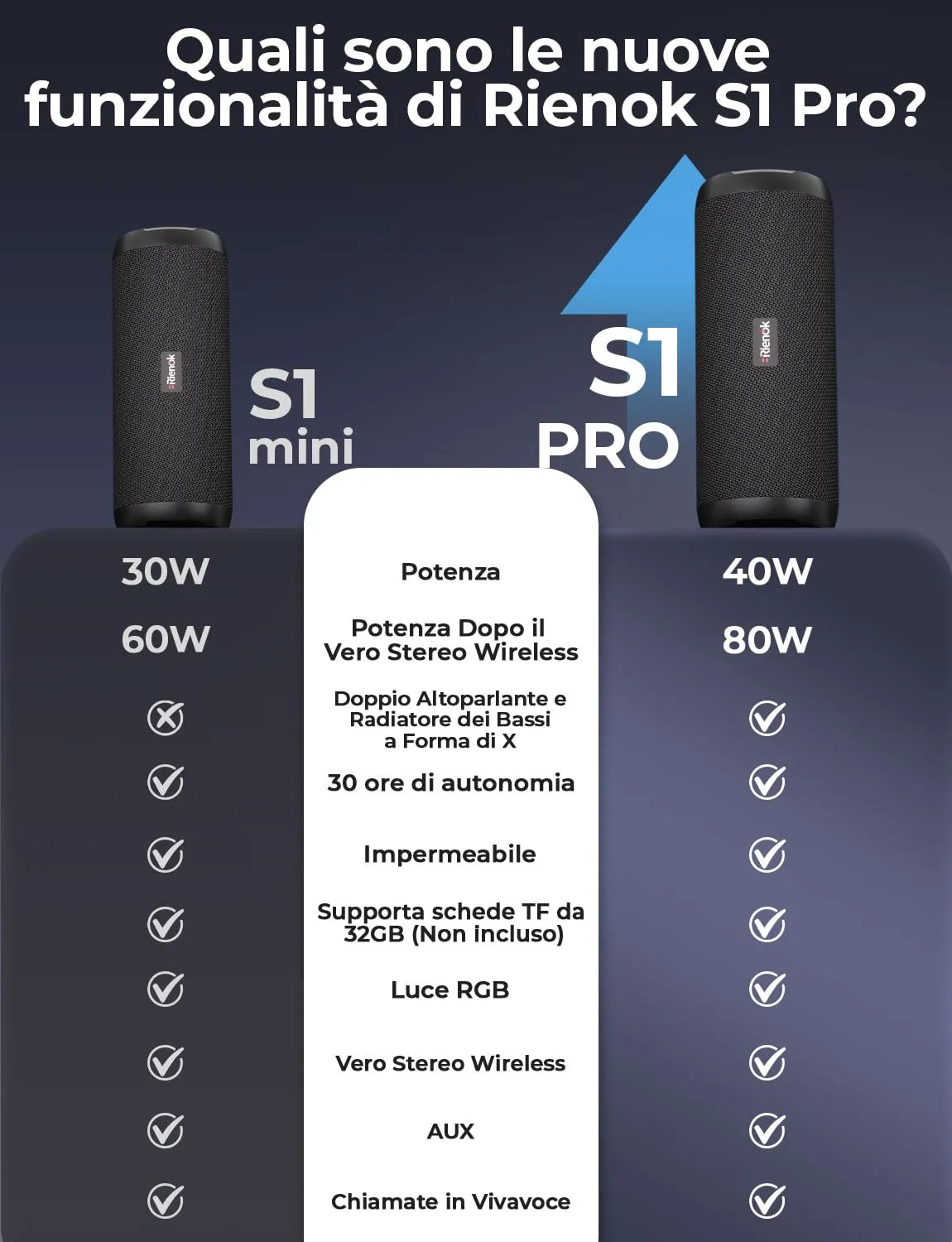 RIENOK S1 mini Cassa Bluetooth Portatile 40W IPX7 con Equalizzatore - immagine 8