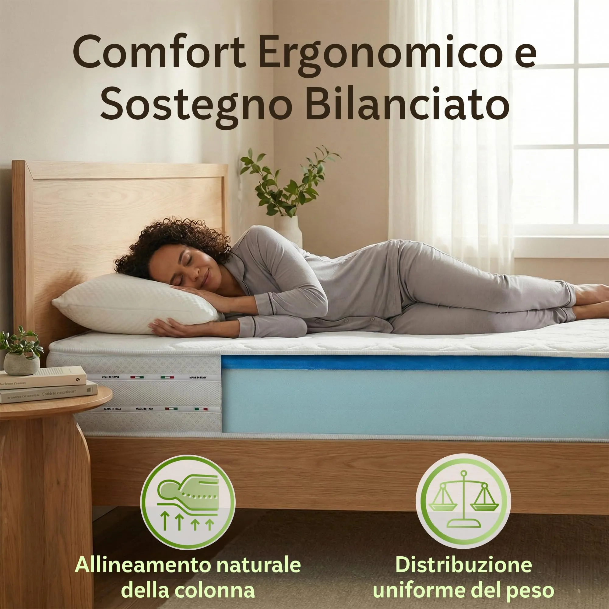 Materassi Russo Materasso Singolo 90x200 Memory Foam e Waterfoam, Alto 20 cm, Ortopedico Semi Rigido, Aloe Vera, Made in Italy - immagine 2