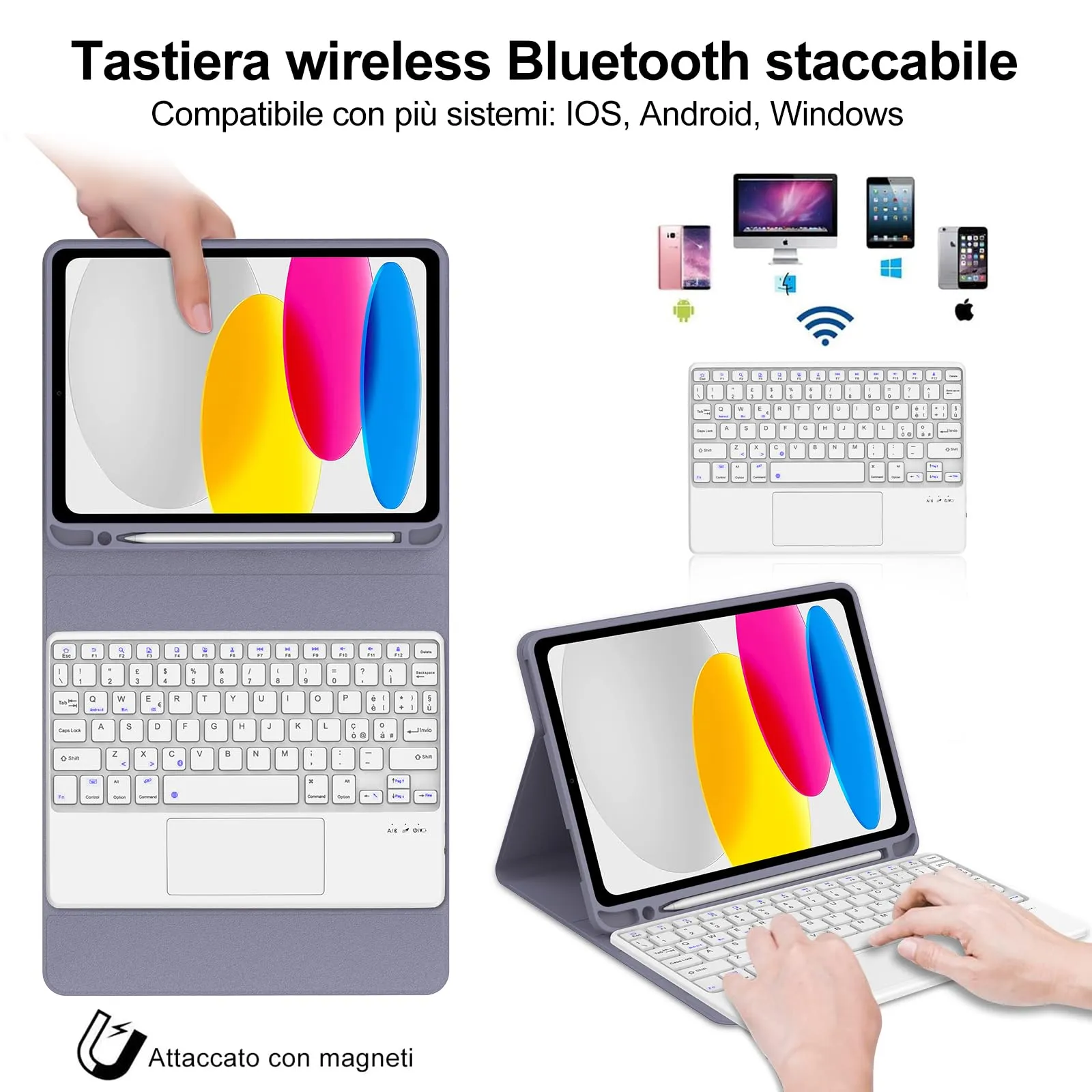 IVEOPPE Tastiera e Custodia per iPad 11 Generazione 11" (2025) e iPad 10 Generazione 10.9" (2022) A16 - immagine 3